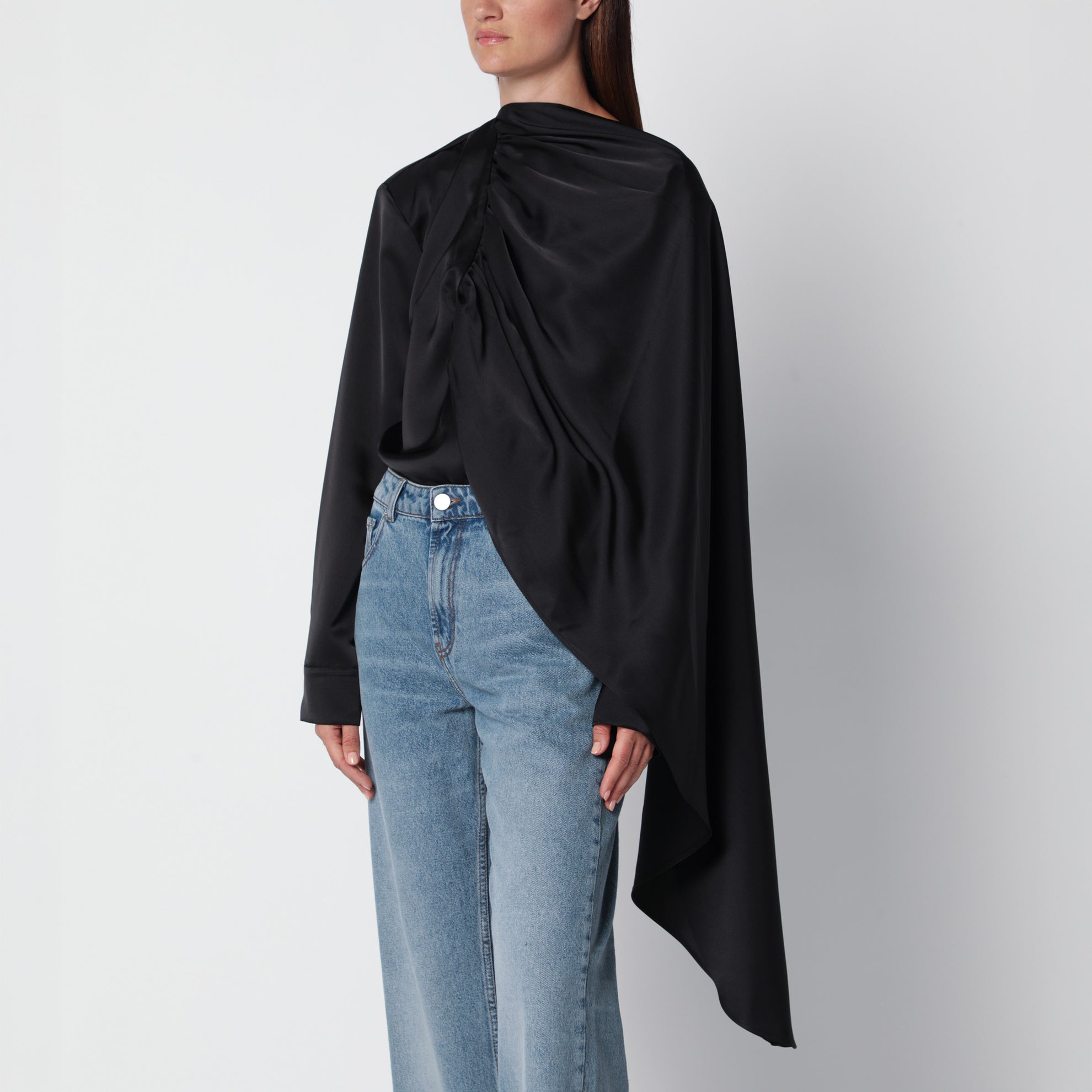 Schwarze Koa Bluse aus drapiertem Satin
