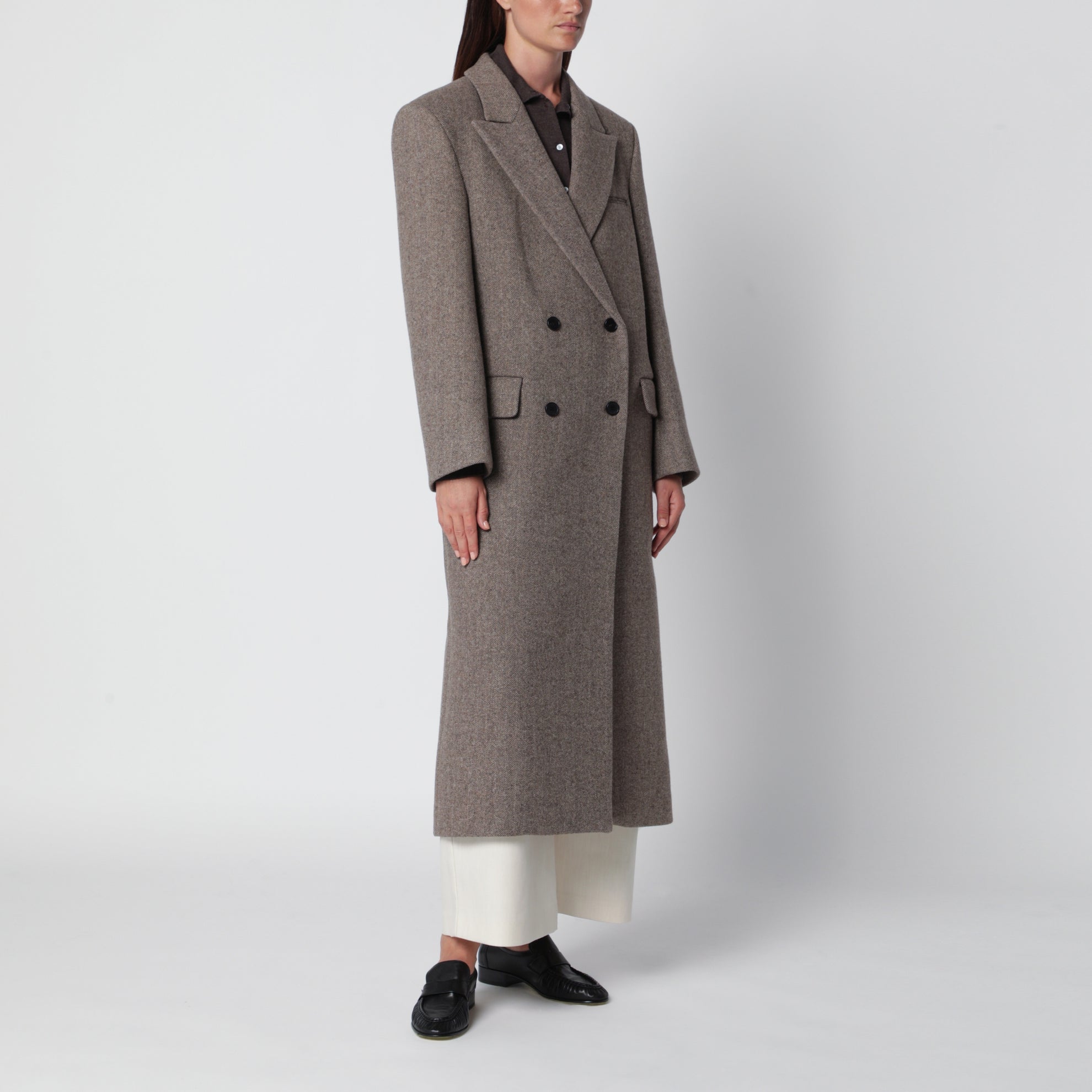 Manteau Reyna beige croisé à motif chevrons