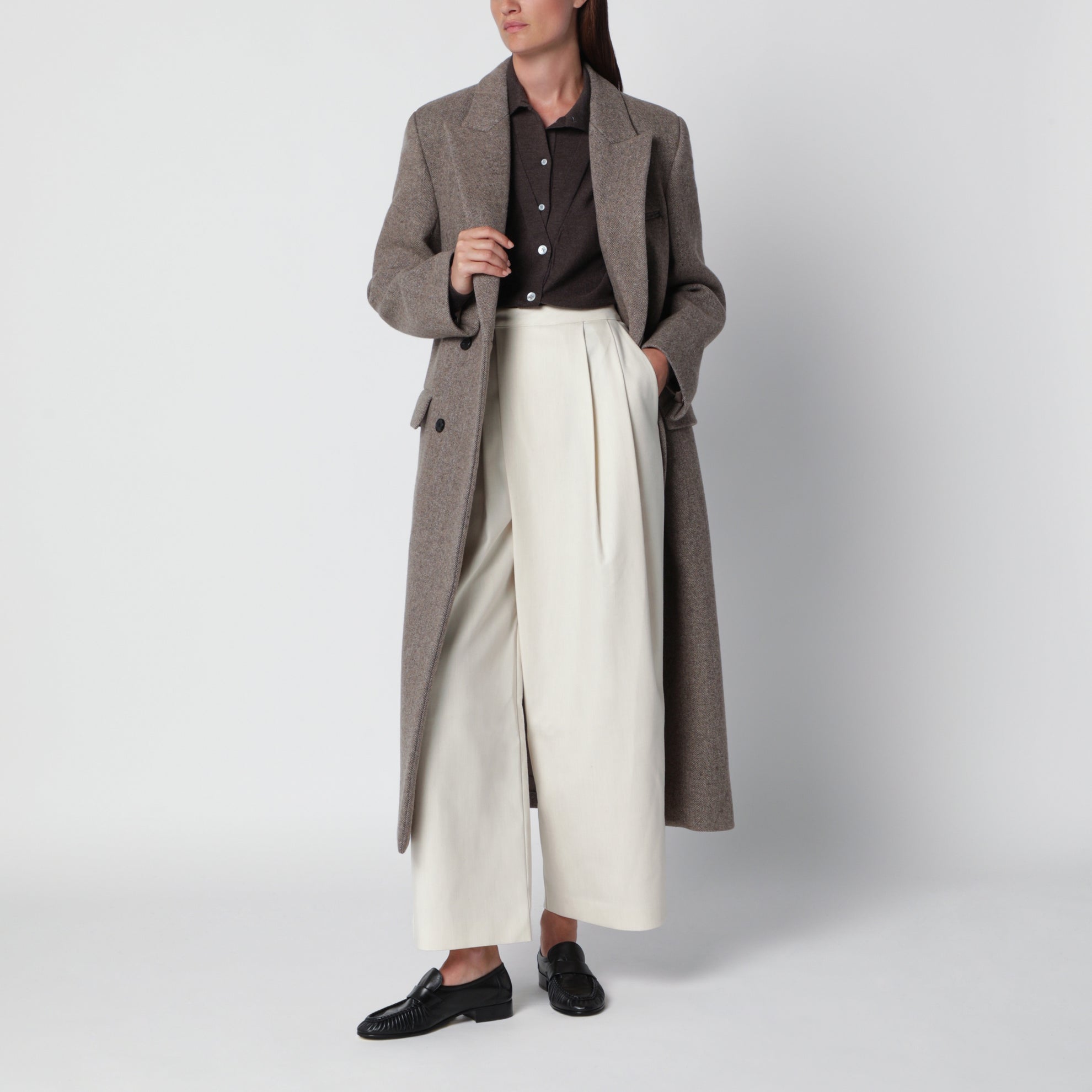 Manteau Reyna beige croisé à motif chevrons