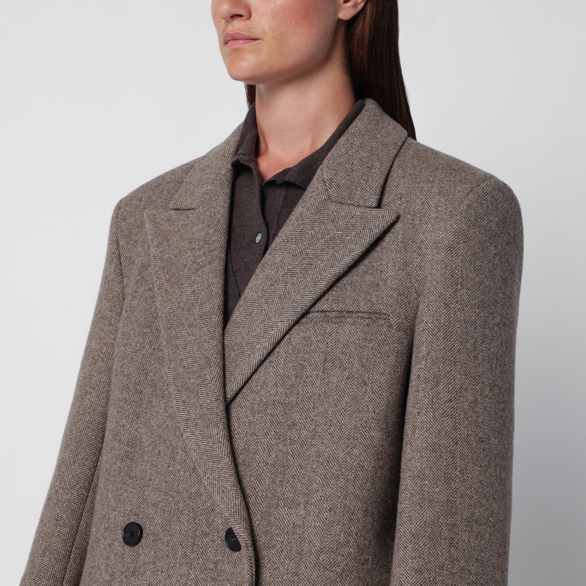 Manteau Reyna beige croisé à motif chevrons