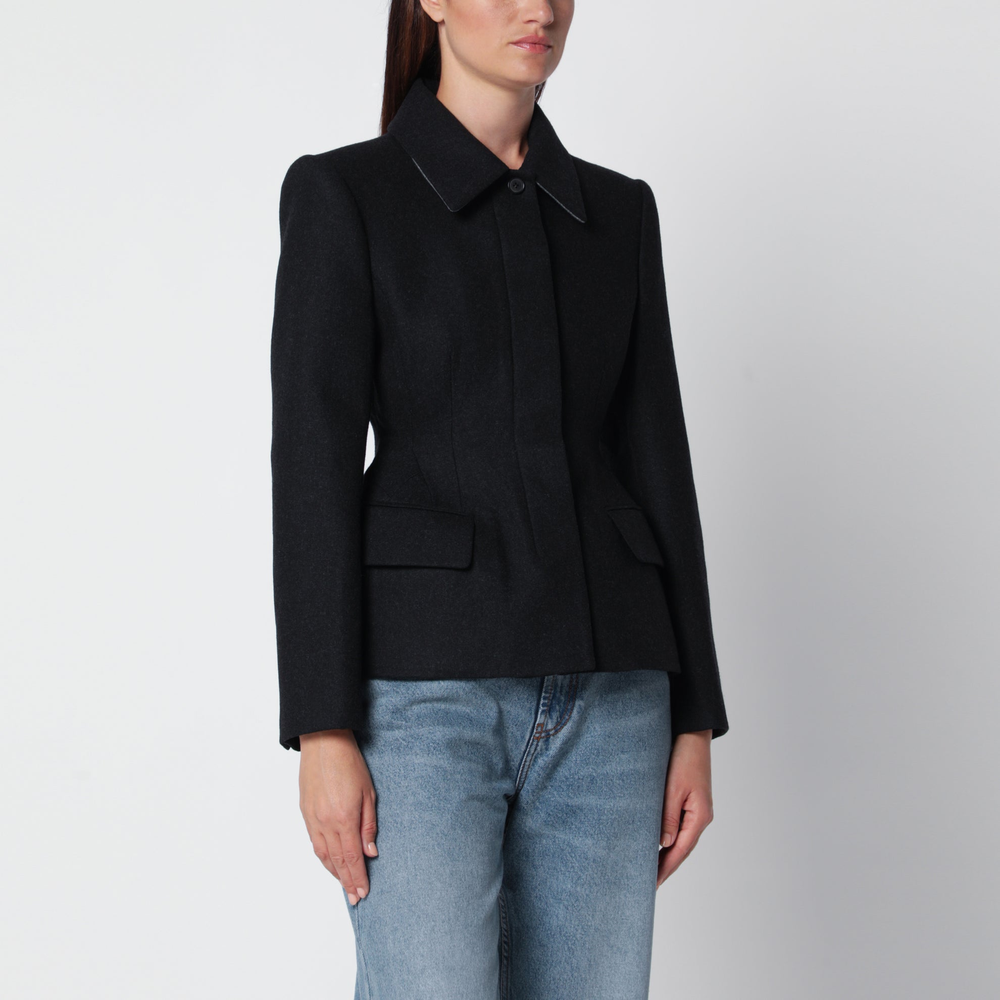 Veste noire à simple boutonnage en mélange de laine