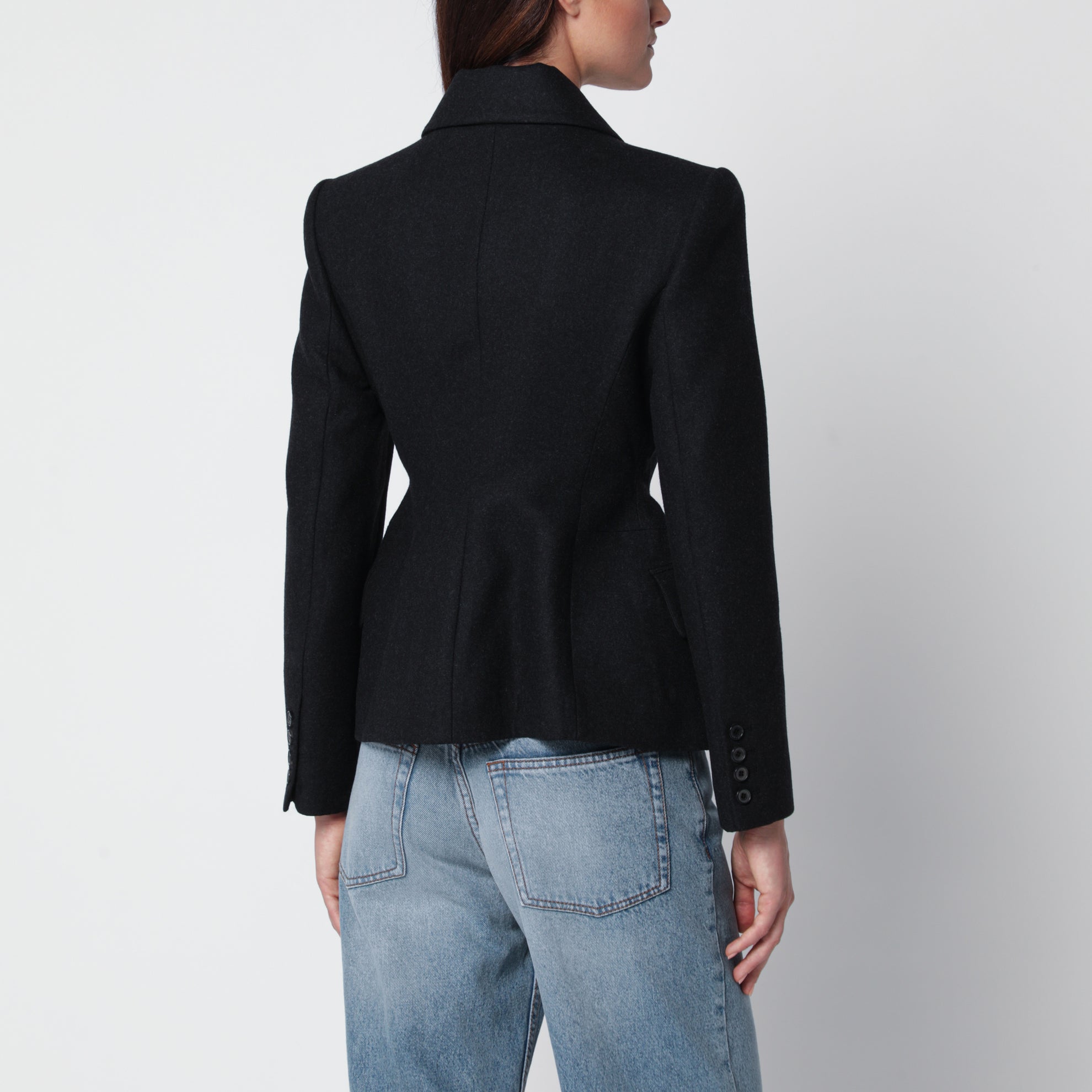 Veste noire à simple boutonnage en mélange de laine