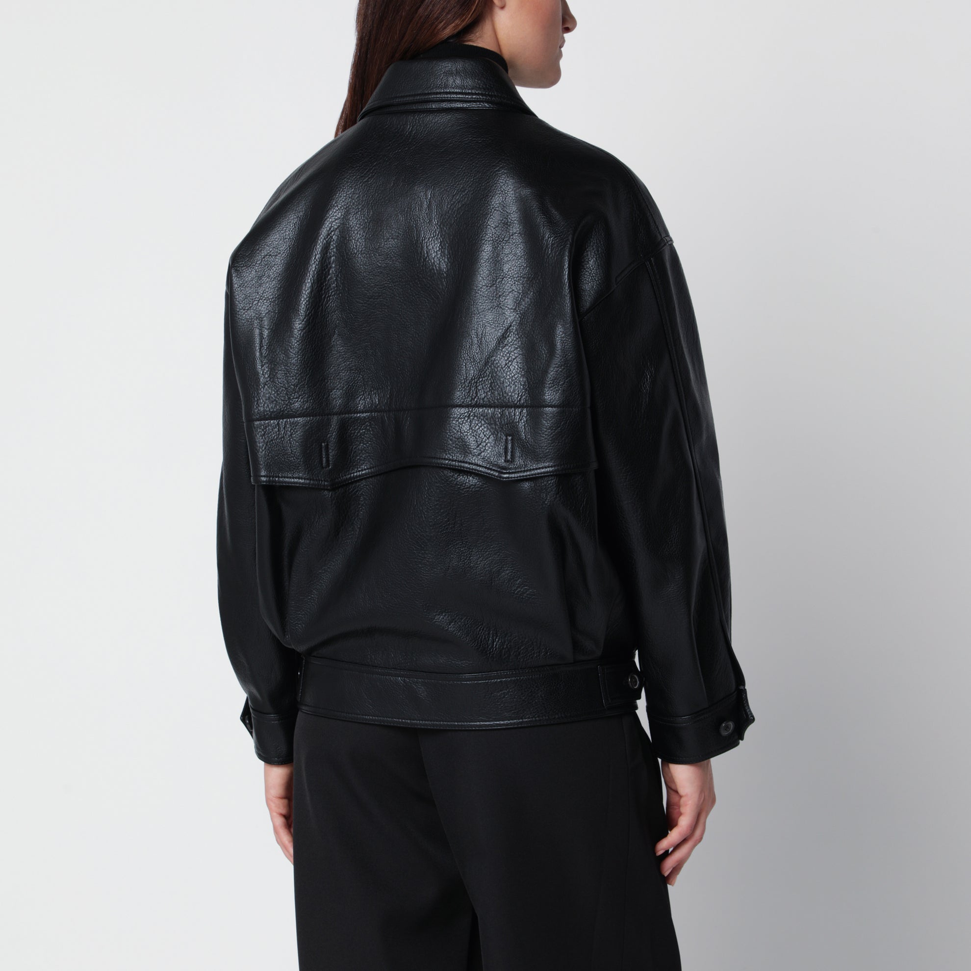 Black double-breasted jacket in faux leather