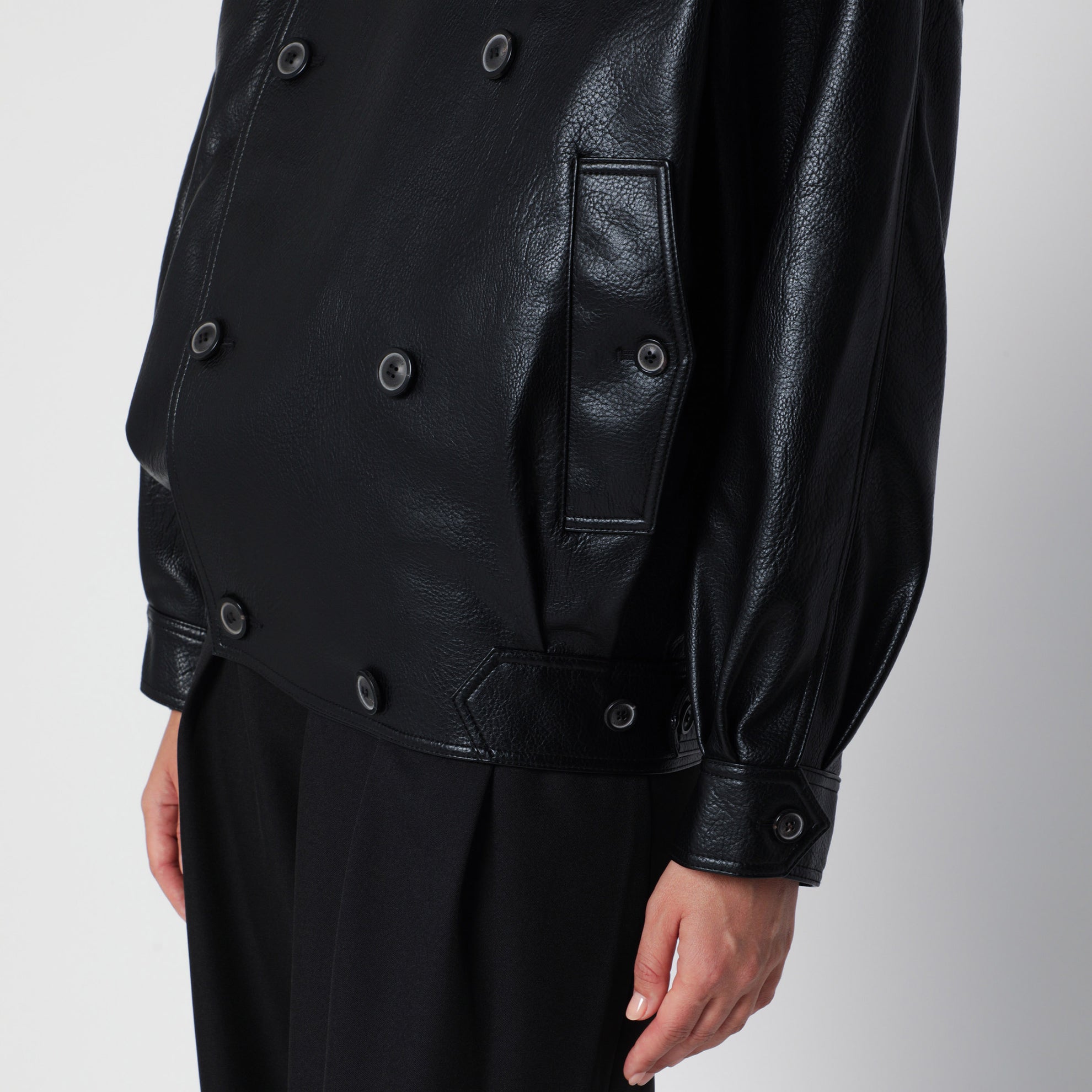 Black double-breasted jacket in faux leather