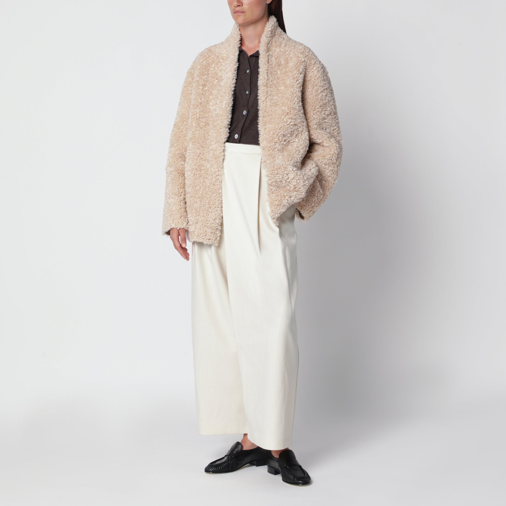 Manuela beige Jacke aus Shearling in Teddy-Optik