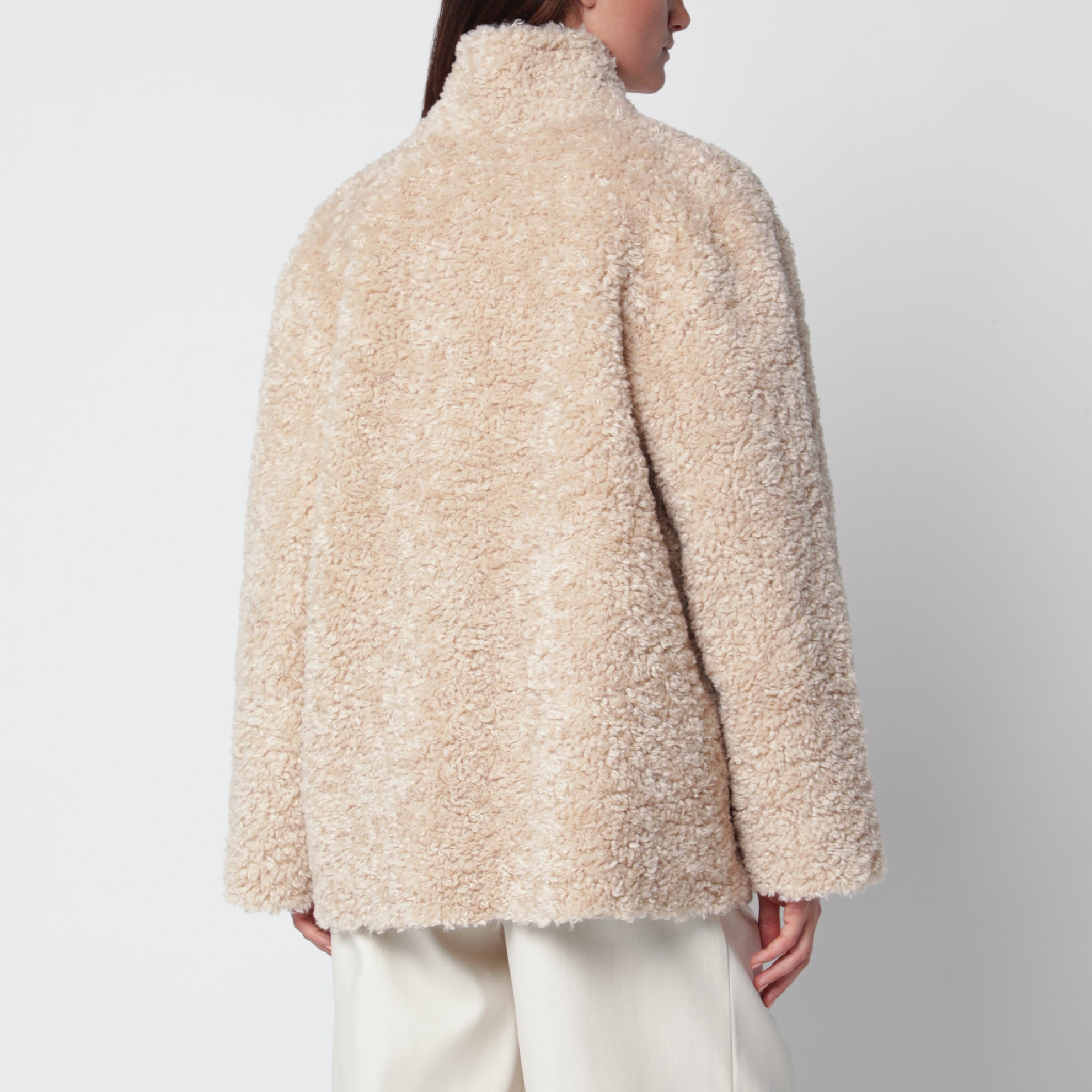 Manuela beige Jacke aus Shearling in Teddy-Optik