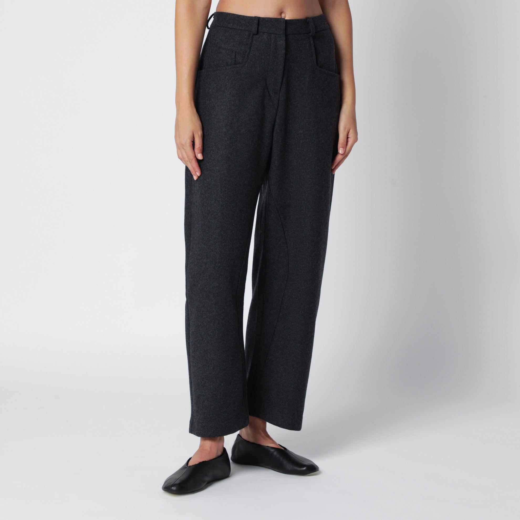 Pantaloni Roanna grigi scuri in misto lana