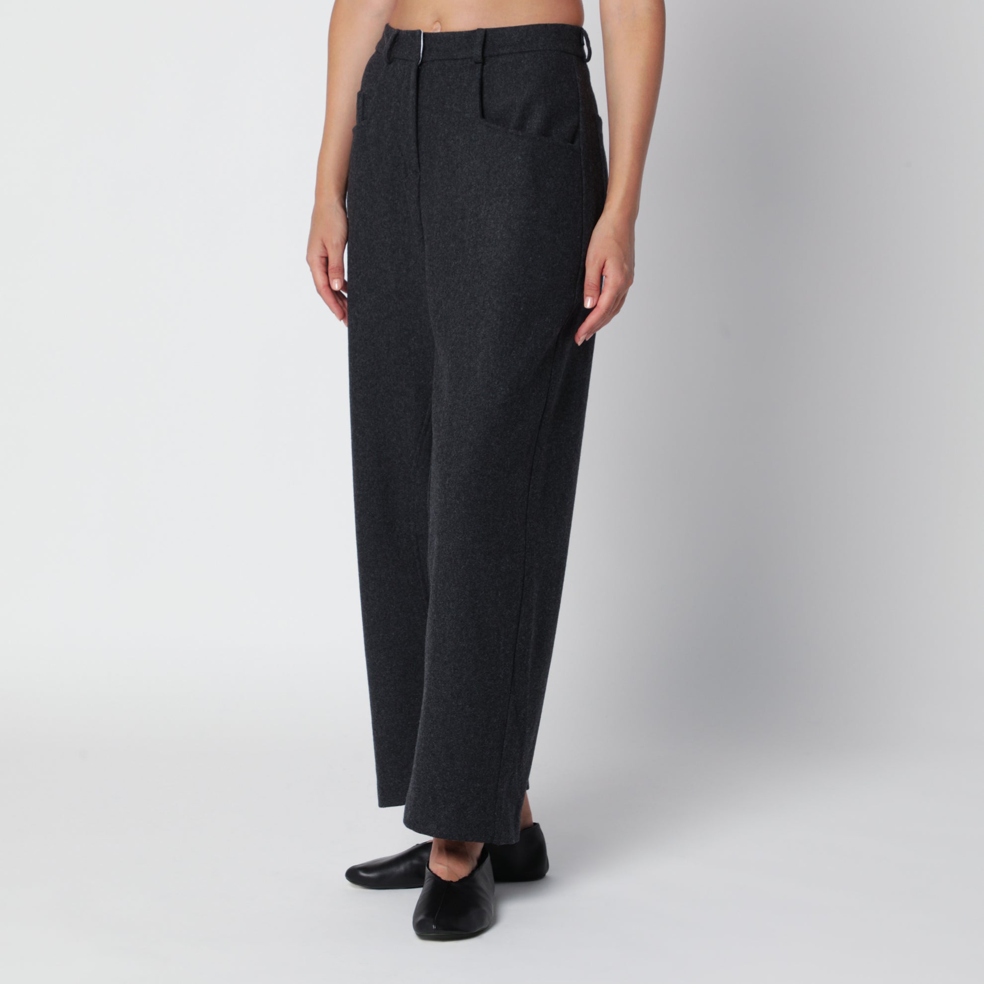 Pantaloni Roanna grigi scuri in misto lana