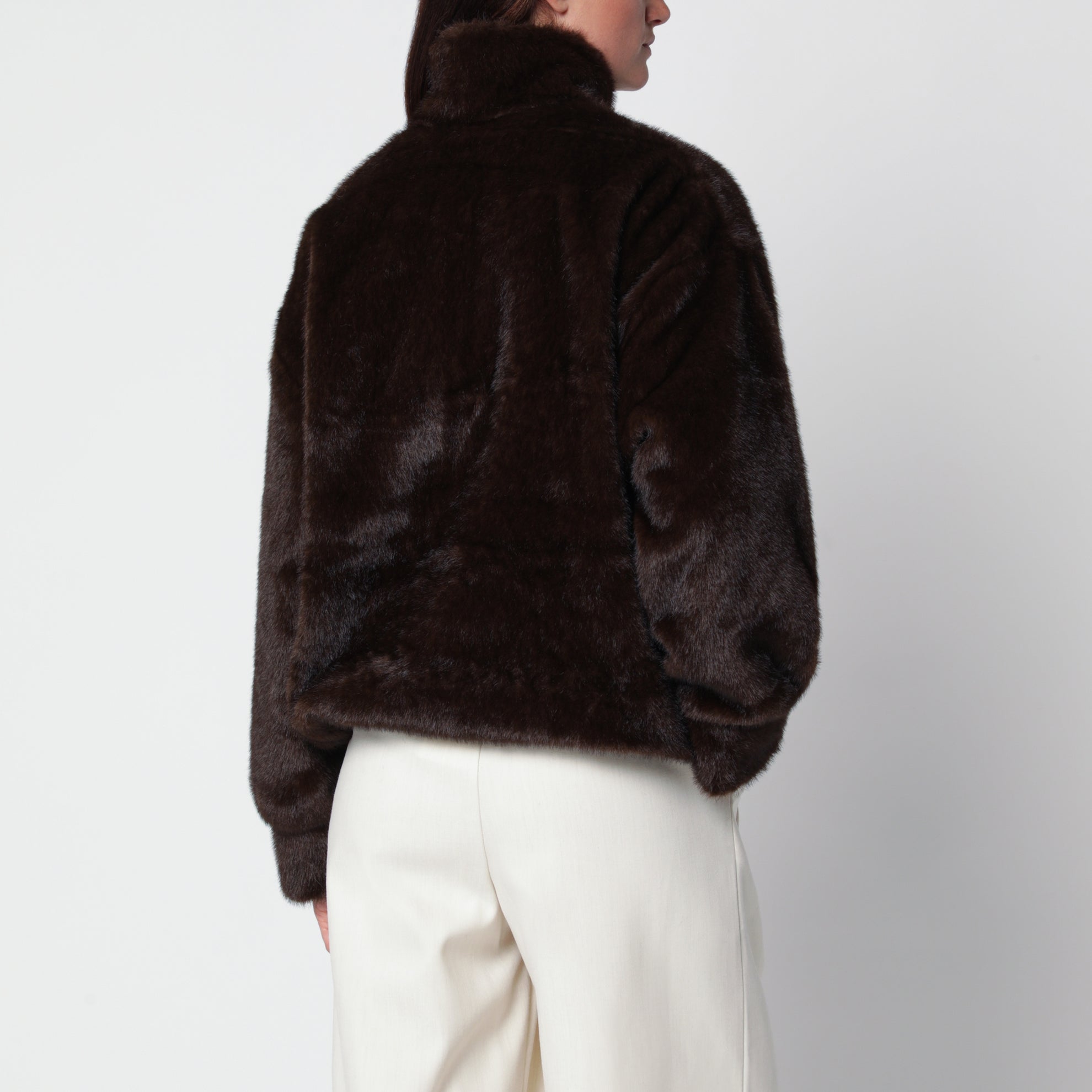 Brown faux fur half-zip sweatshirt