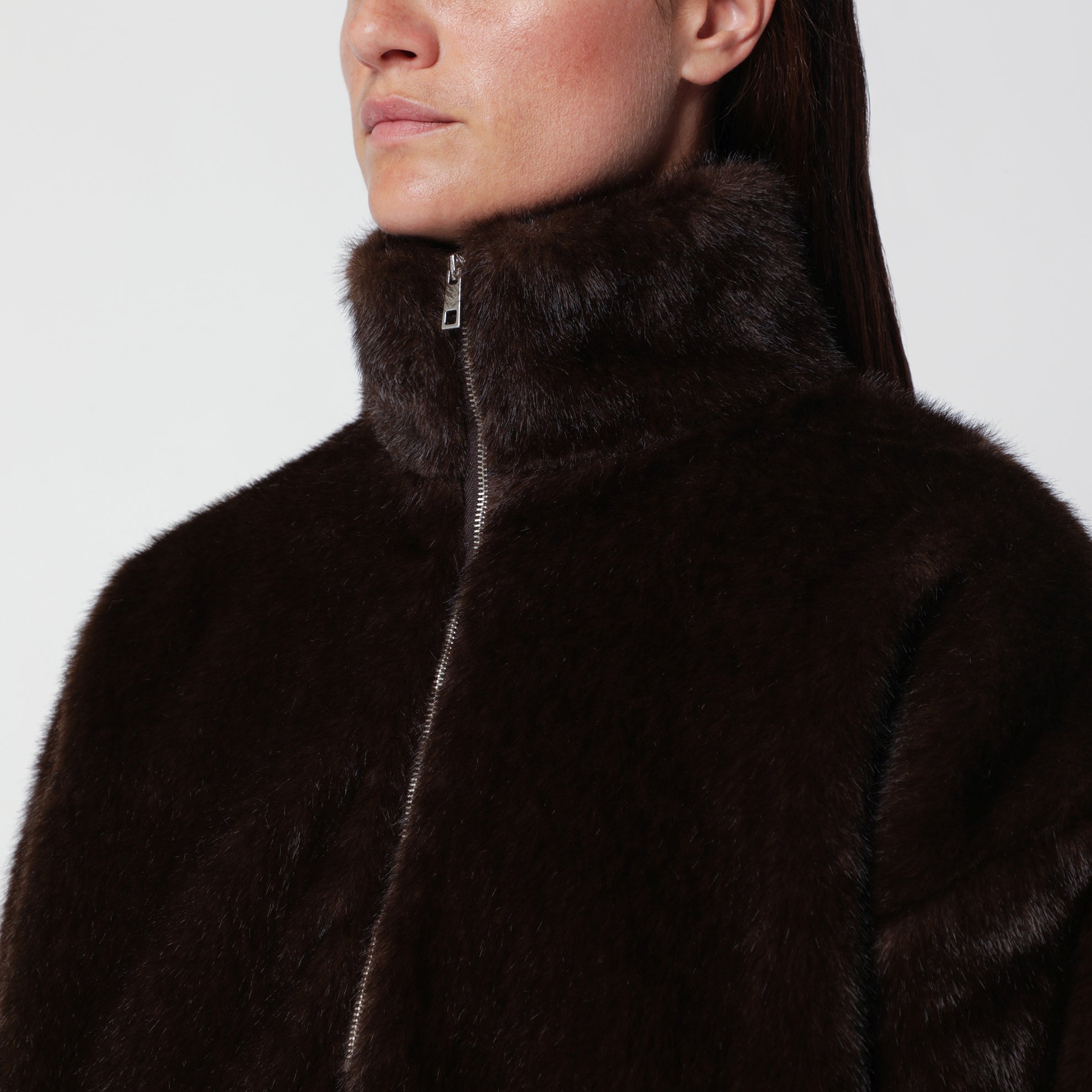 Brown faux fur half-zip sweatshirt