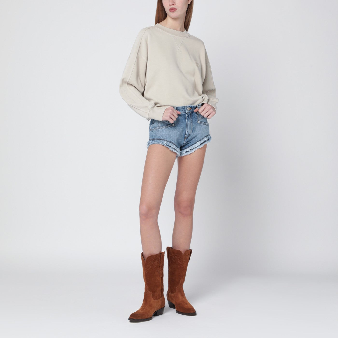 Felpa girocollo in cotone beige