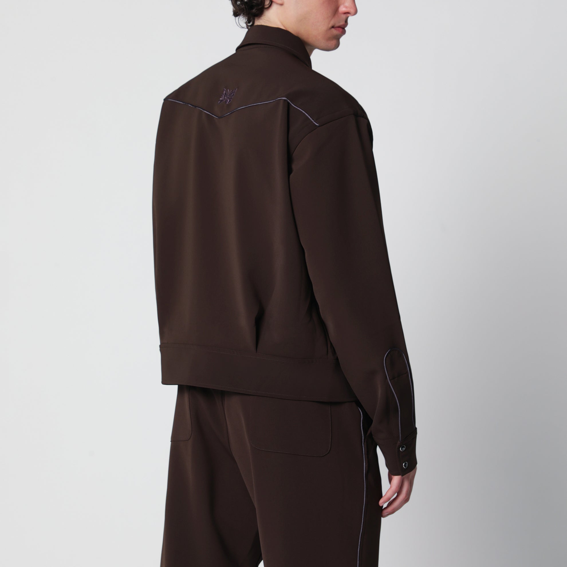 Piping cowboy jacket in stretch polyester brown