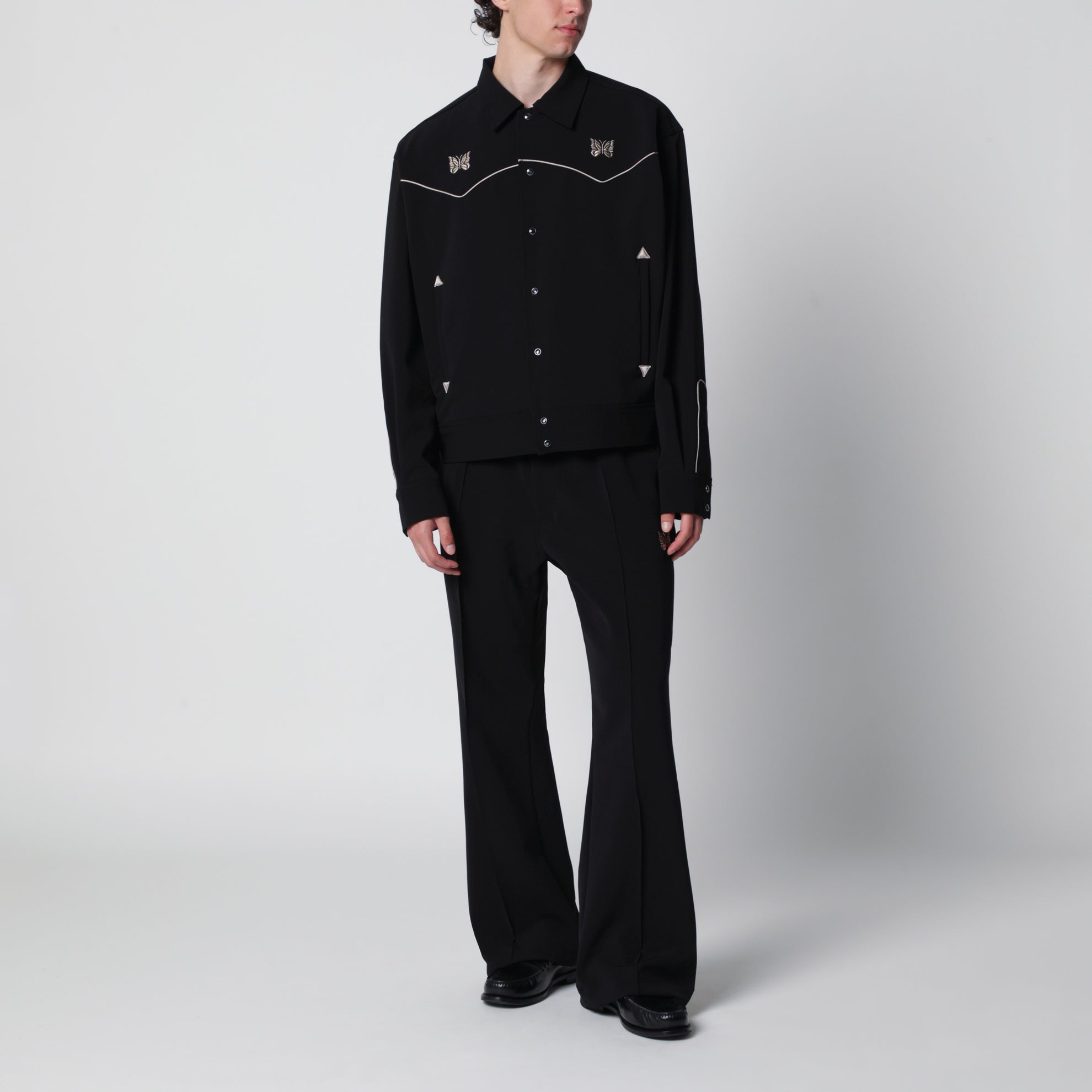 Polyester Piping Cowboy Pants in Black