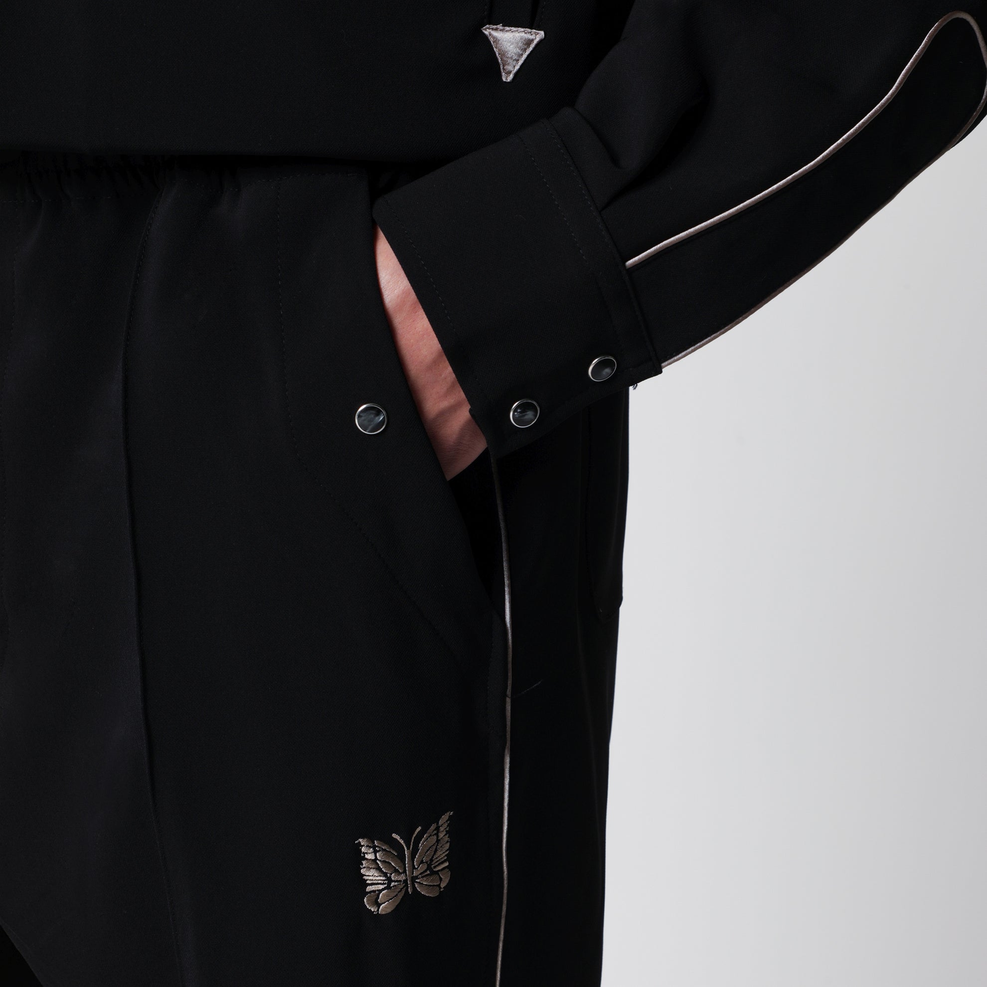 Polyester Piping Cowboy Pants in Black