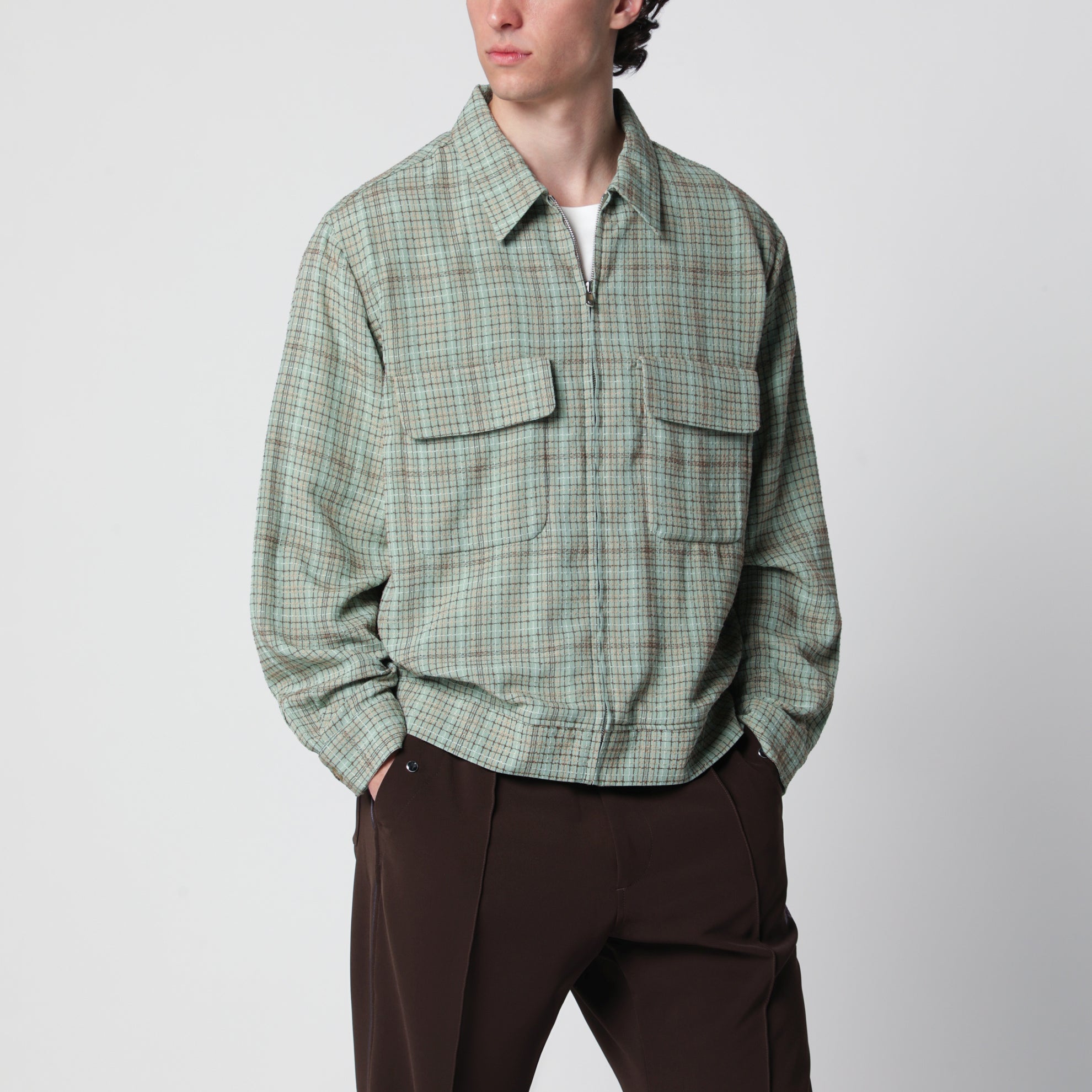 Dobby Grid sporty jacket in rayon blend, mint