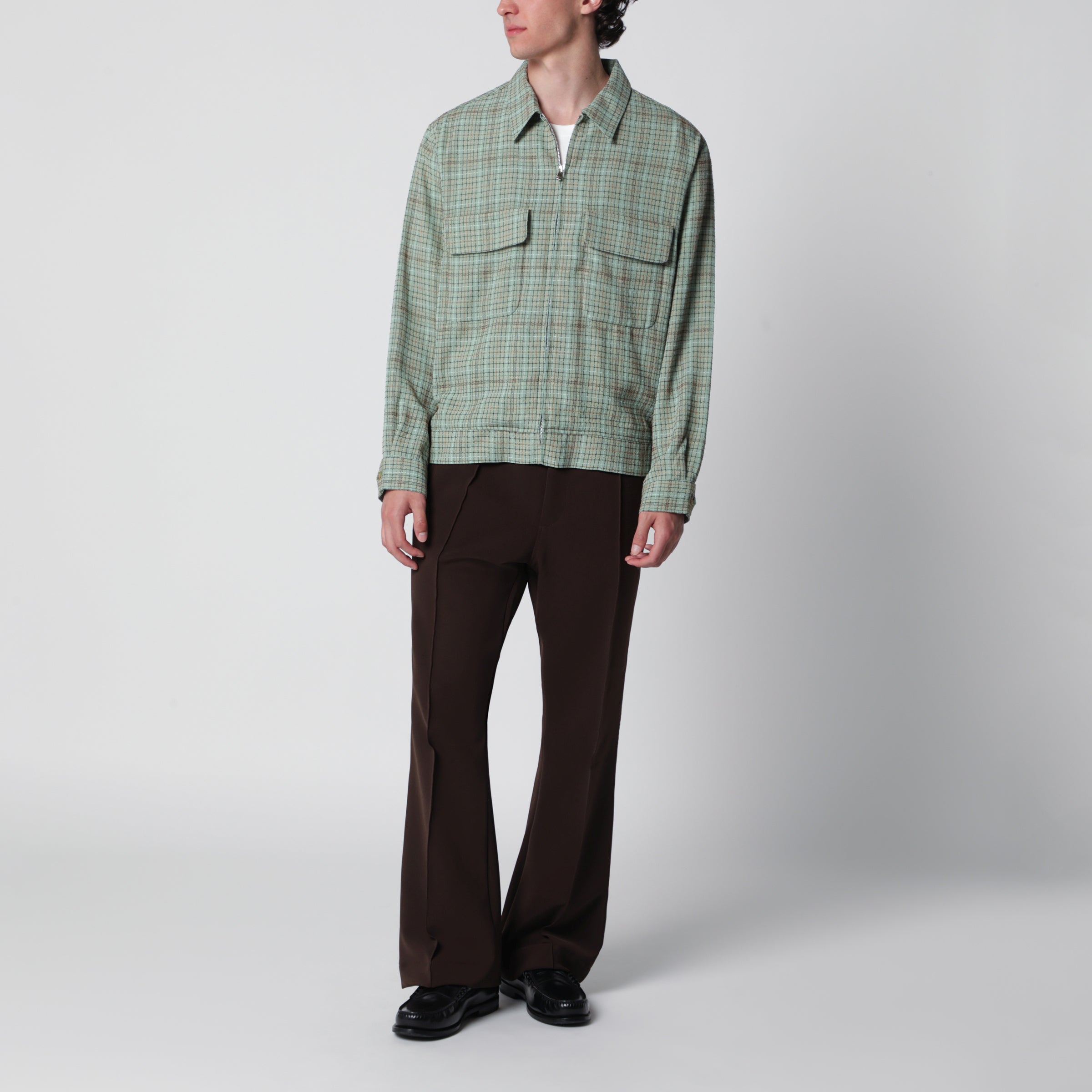 Needles Dobby Grid sporty jacket in rayon blend, mint | TheDoubleF