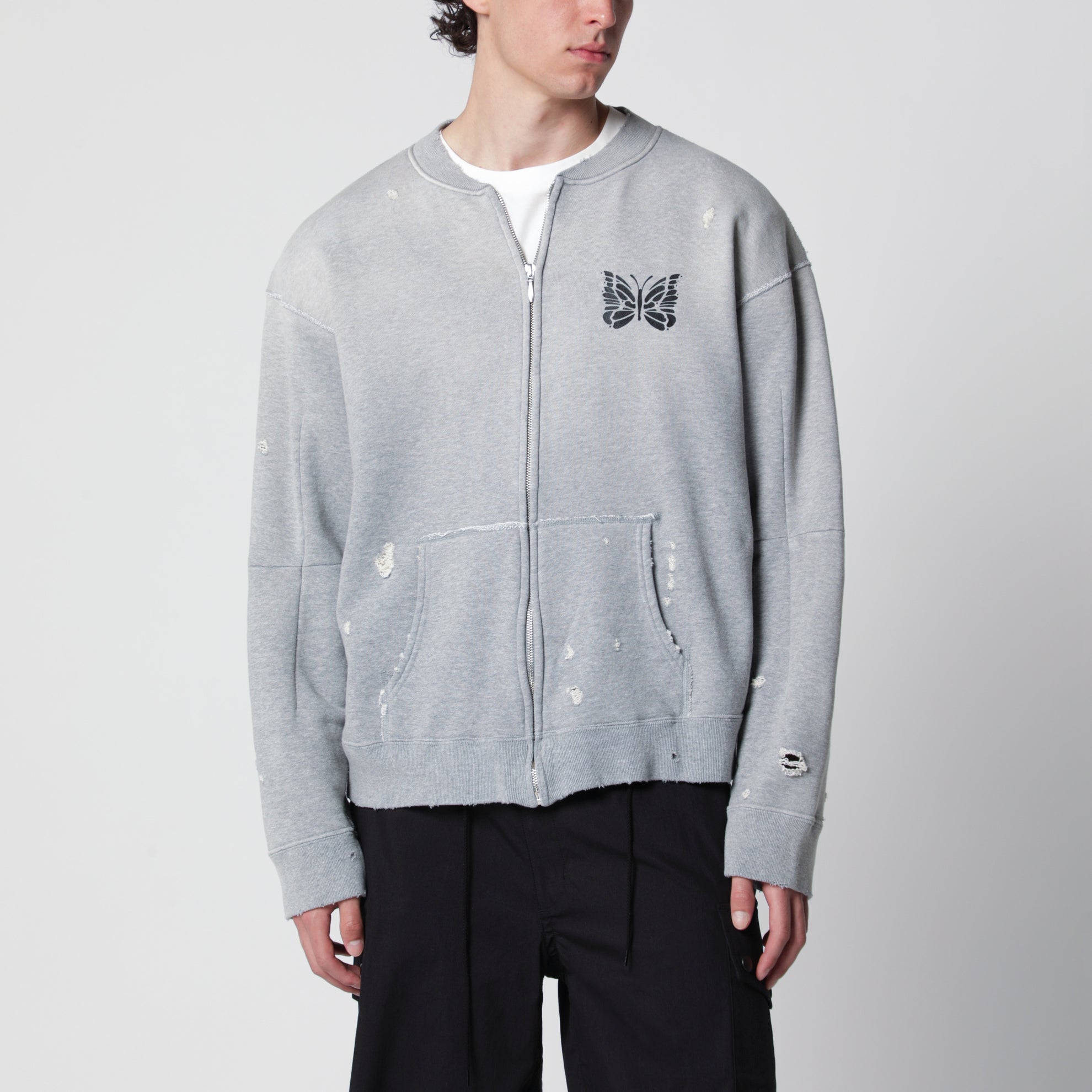 Sweat zippé « Deconstructed » en coton gris