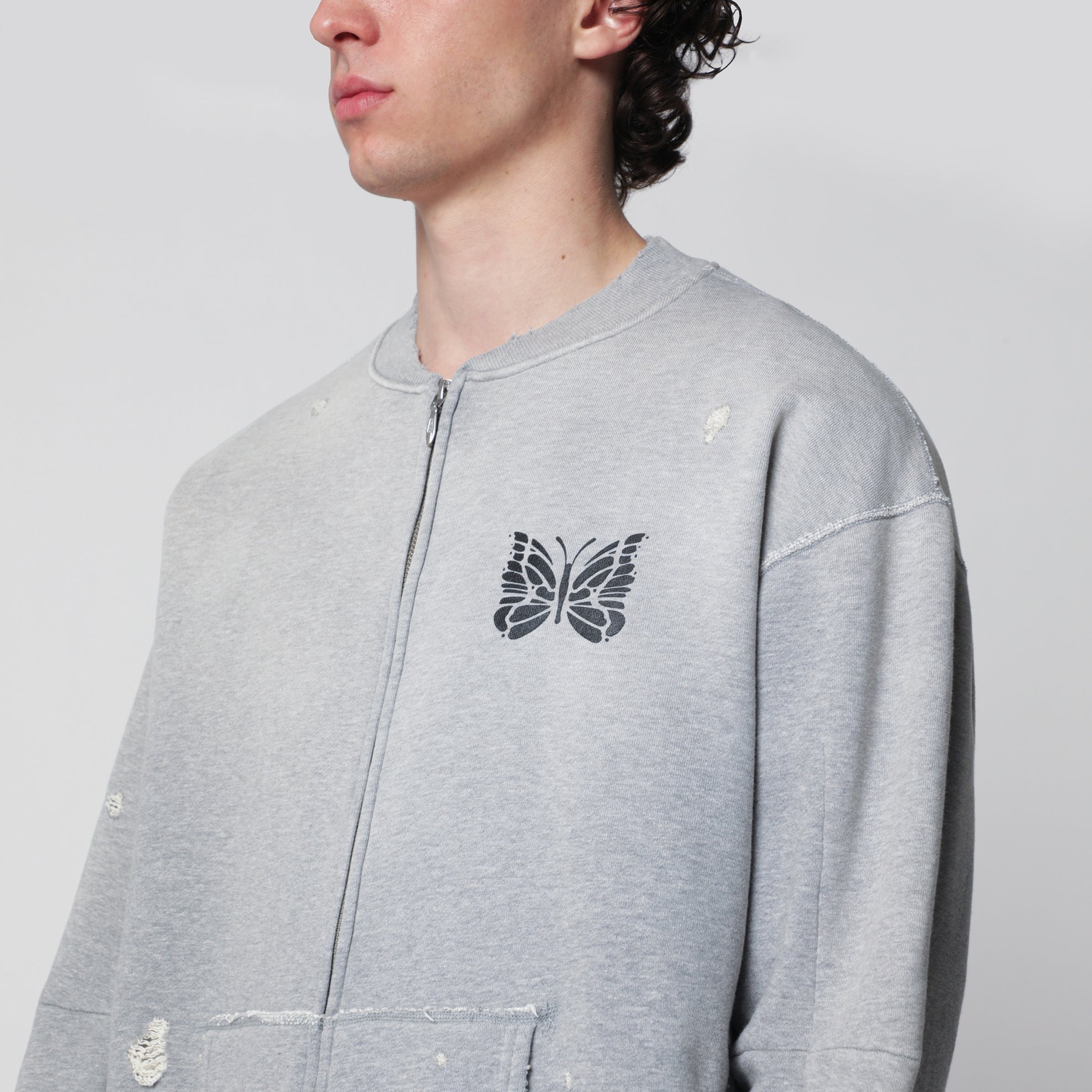 Sweat zippé « Deconstructed » en coton gris