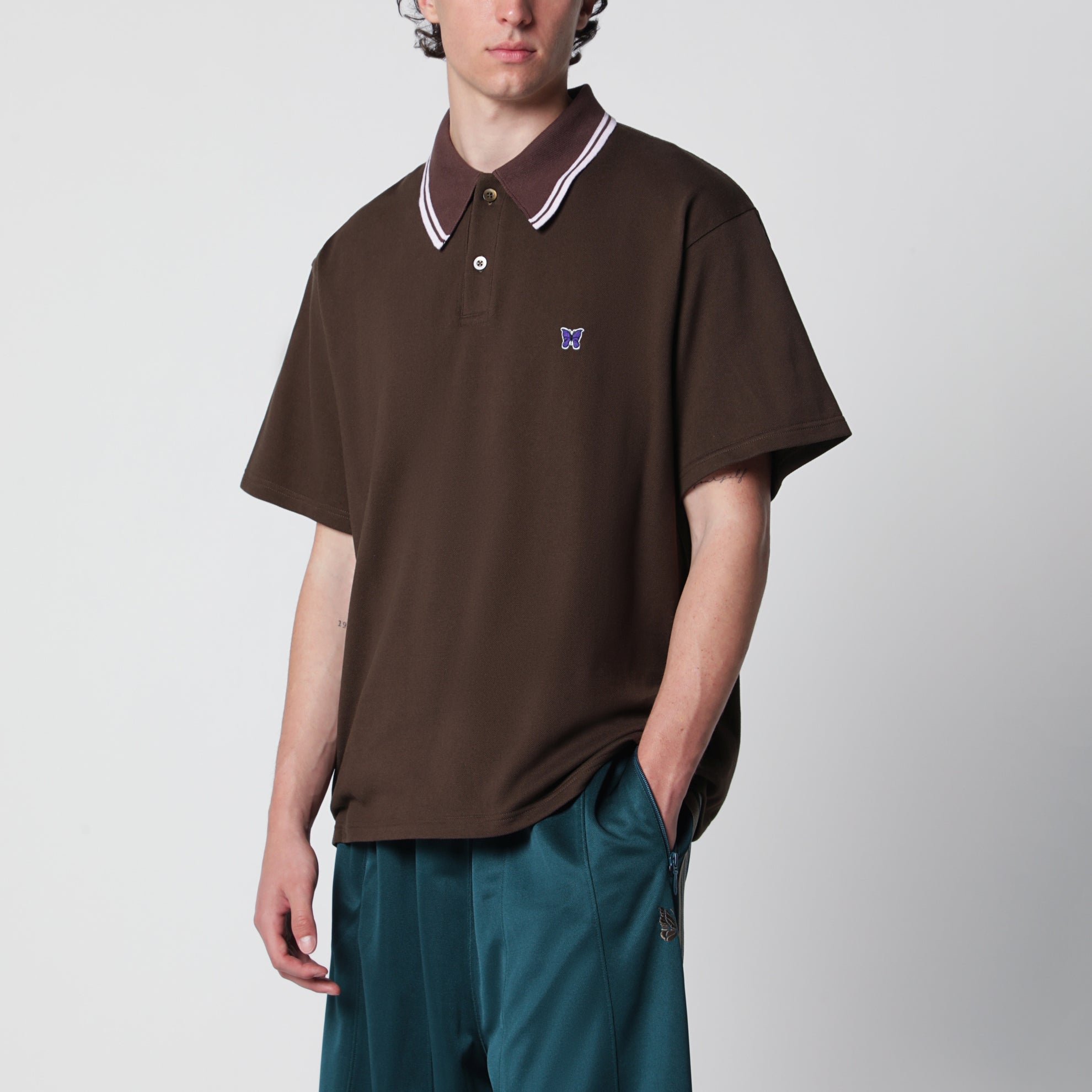 Brown piqué polo shirt