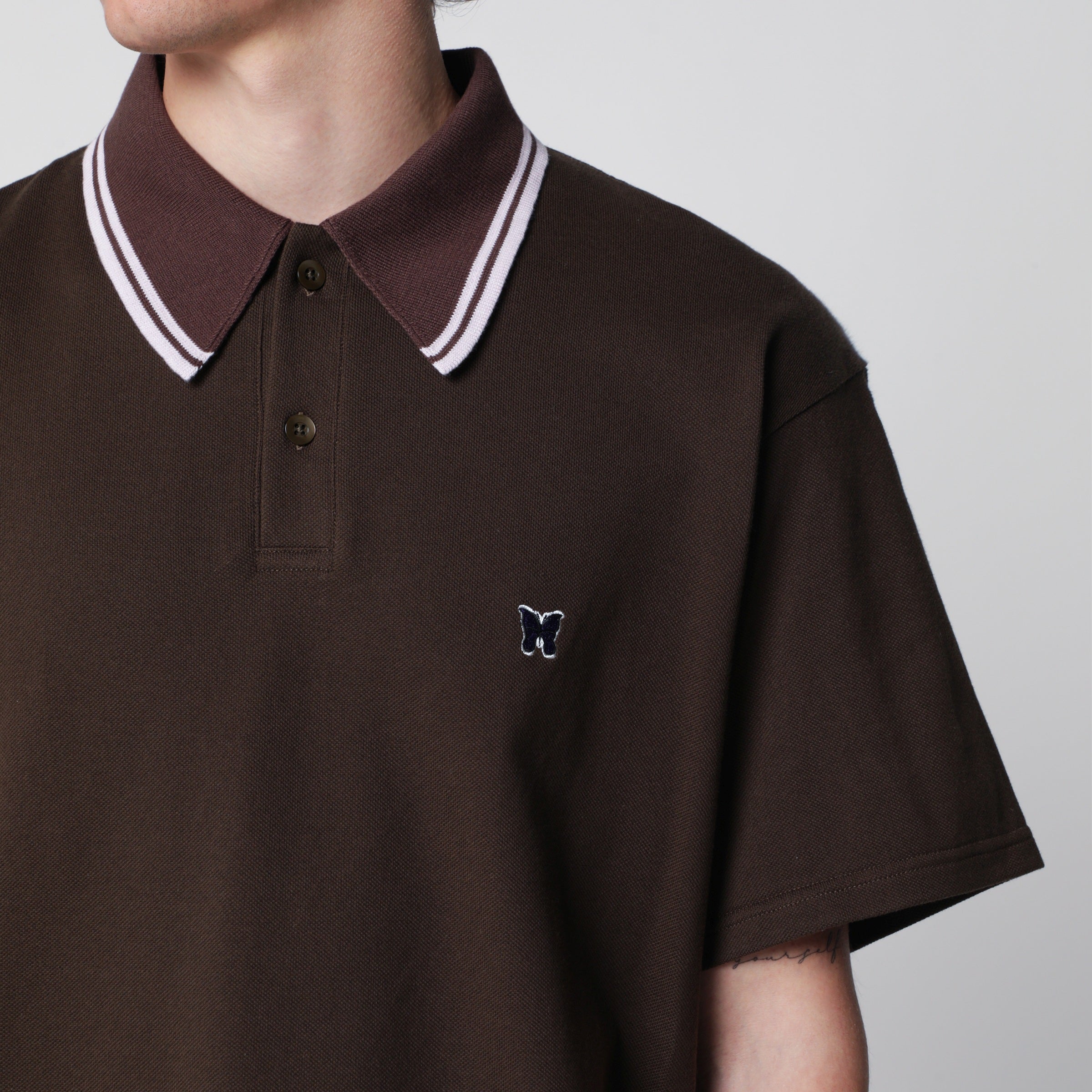 Needles Brown piqué polo shirt | TheDoubleF