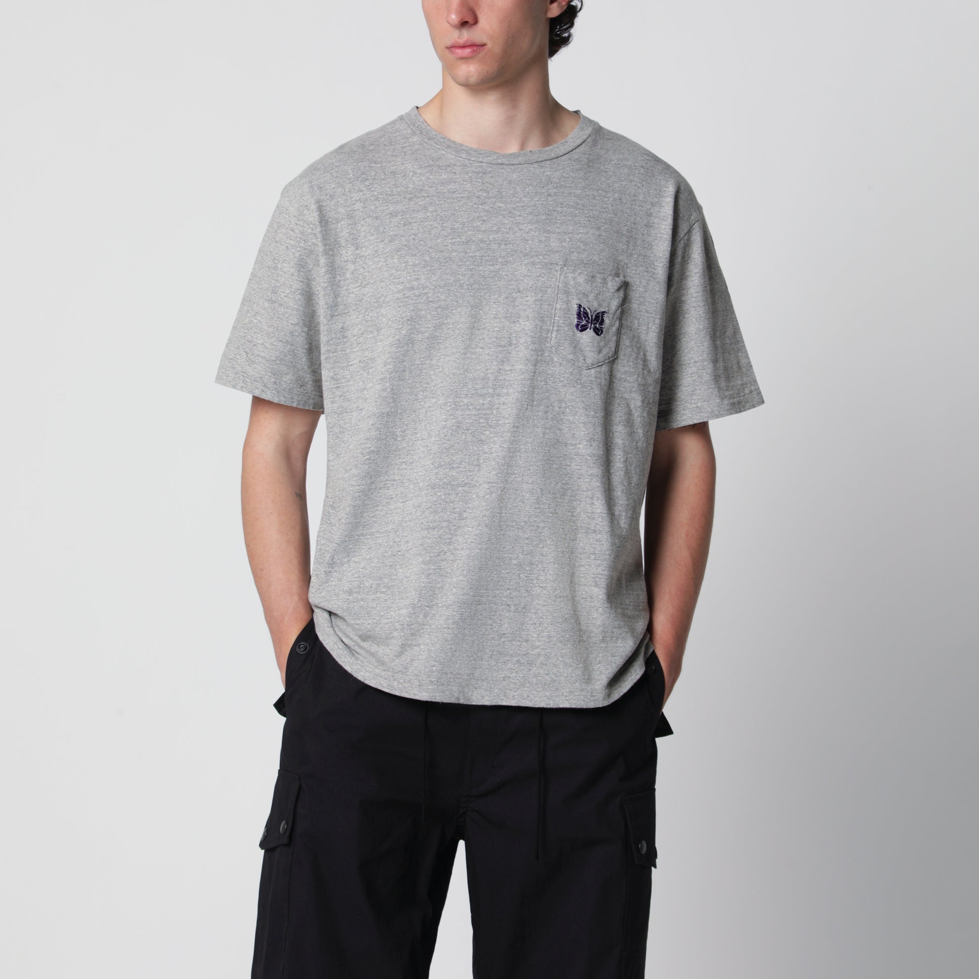T-shirt gris en coton avec broderie