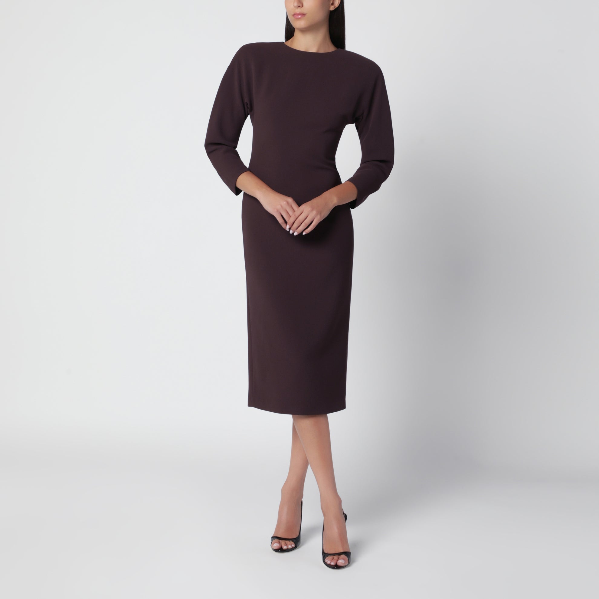 Abito midi rouge noir con spalle arrotondate