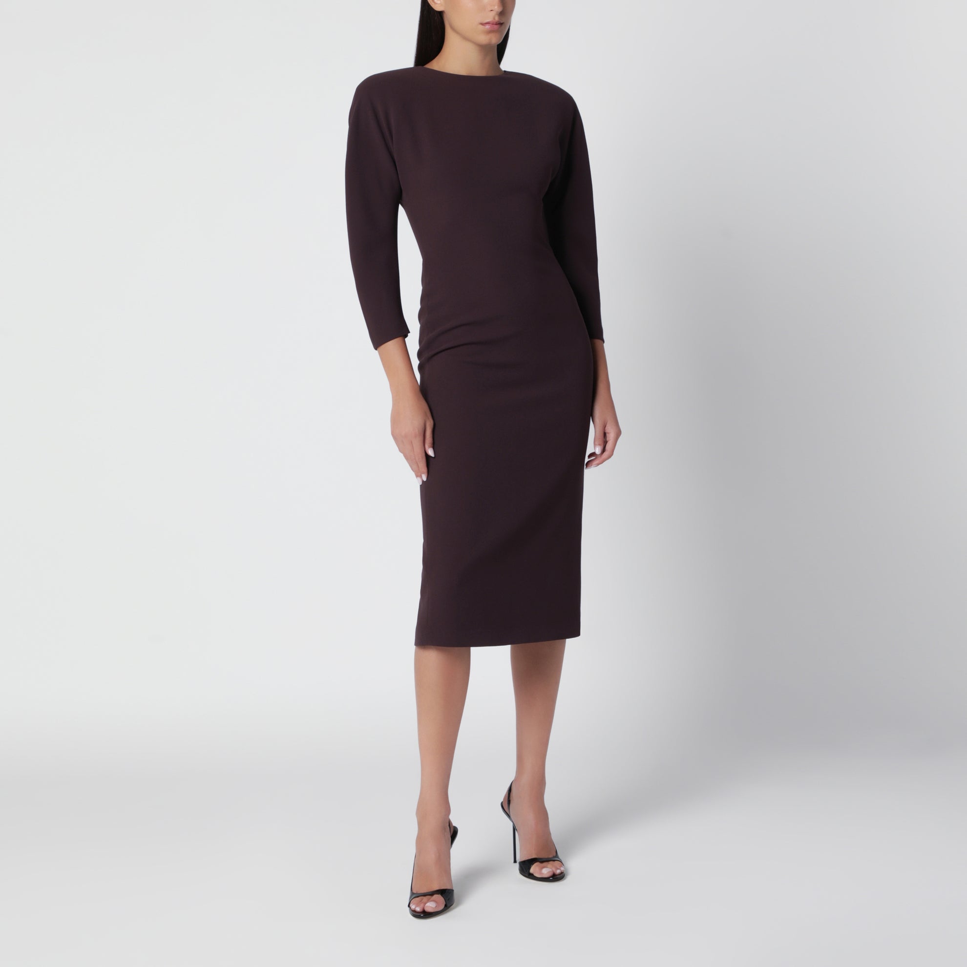 Abito midi rouge noir con spalle arrotondate