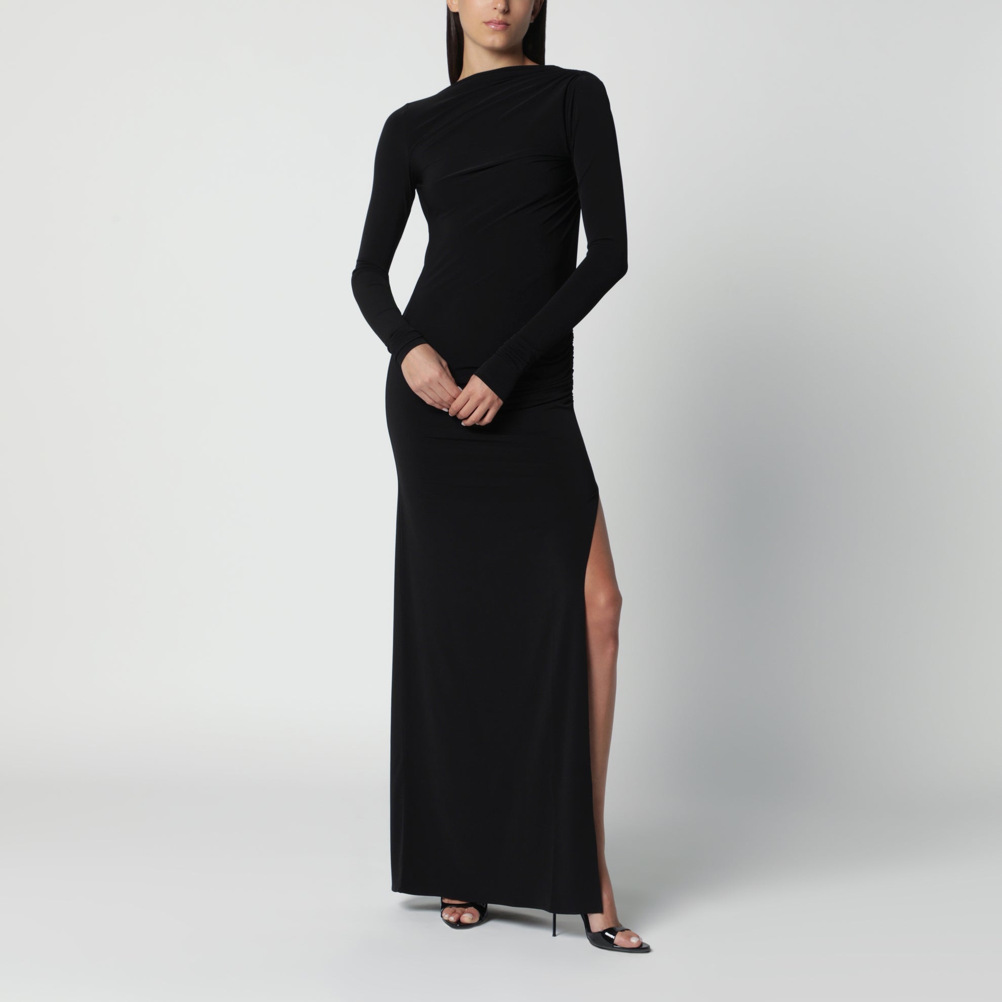 Abito lungo con schiena scoperta in jersey stretch