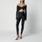 Schwarzer Kendall-Jumpsuit aus glänzendem Stretch-Lycra