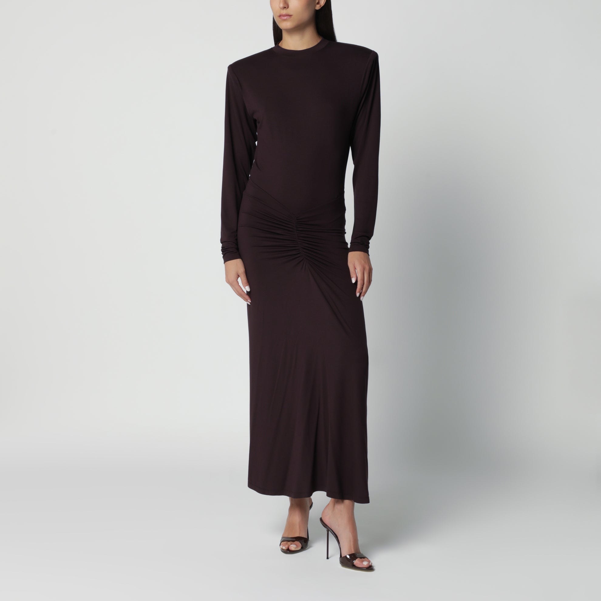Robe longue Rouge Noir avec drapé à la taille