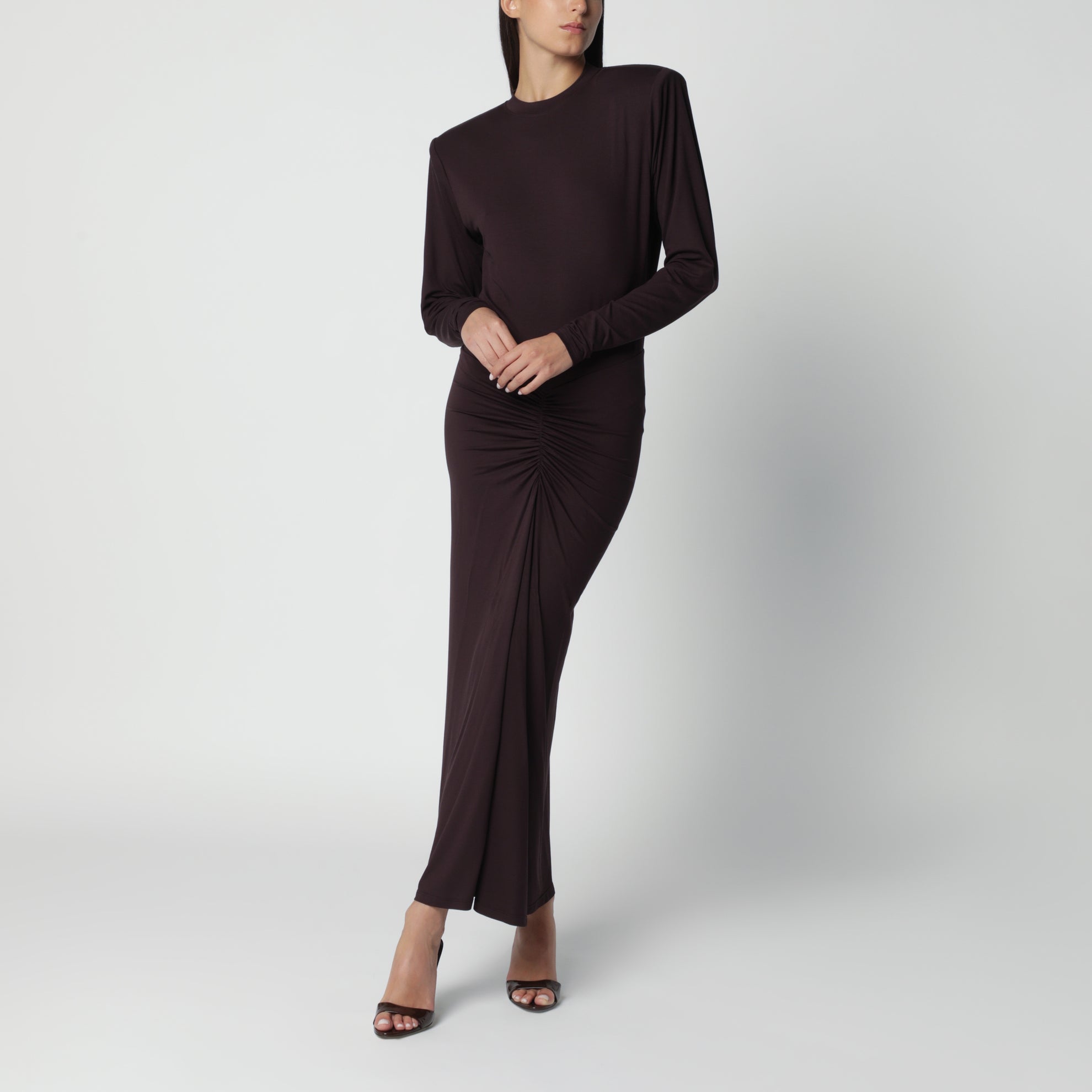 Robe longue Rouge Noir avec drapé à la taille