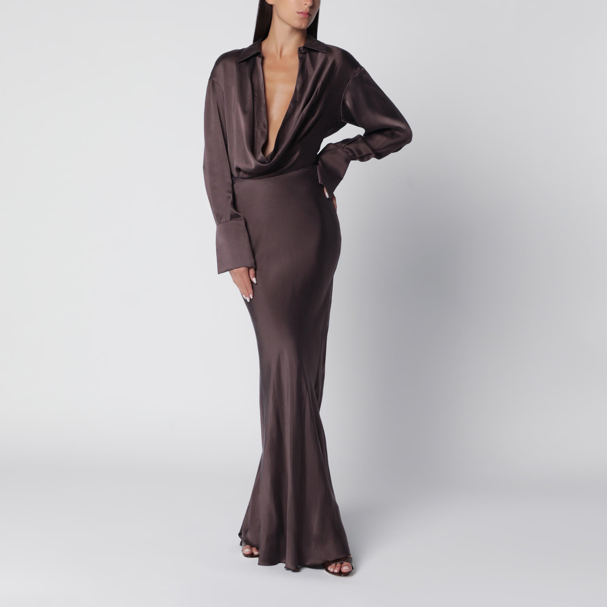 Gonna lunga rouge noir in raso