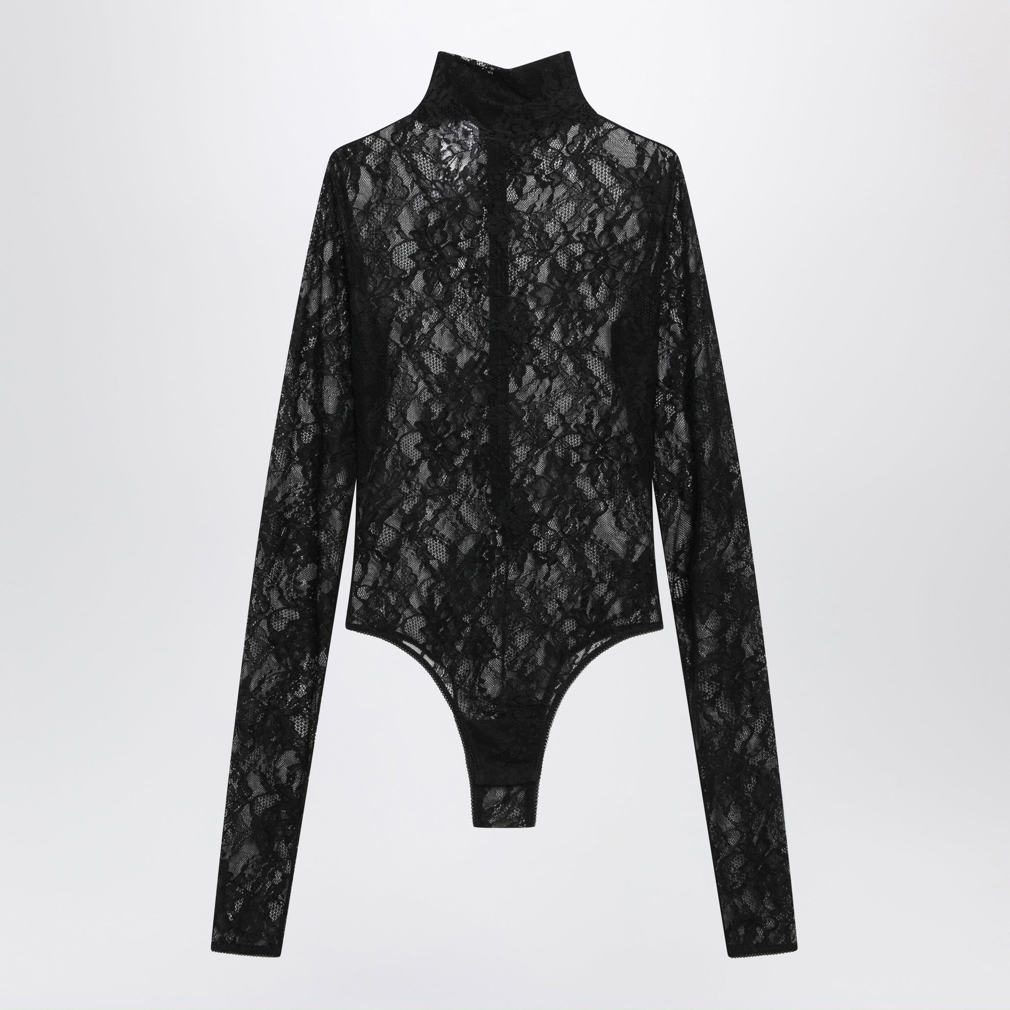 Body dolcevita nero in pizzo semitrasparente