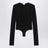 Body con scollo profondo nero in jersey stretch