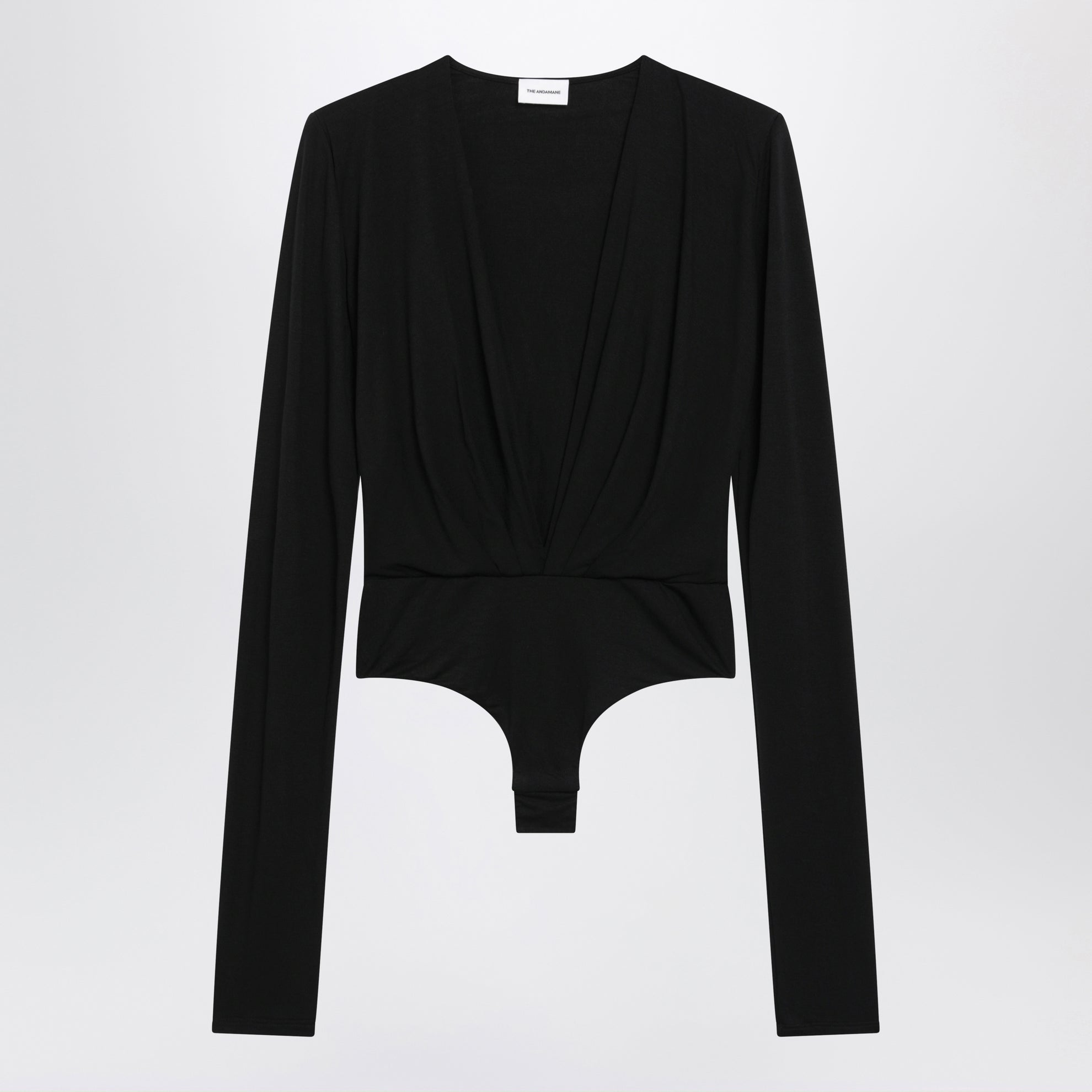 Body con scollo profondo nero in jersey stretch