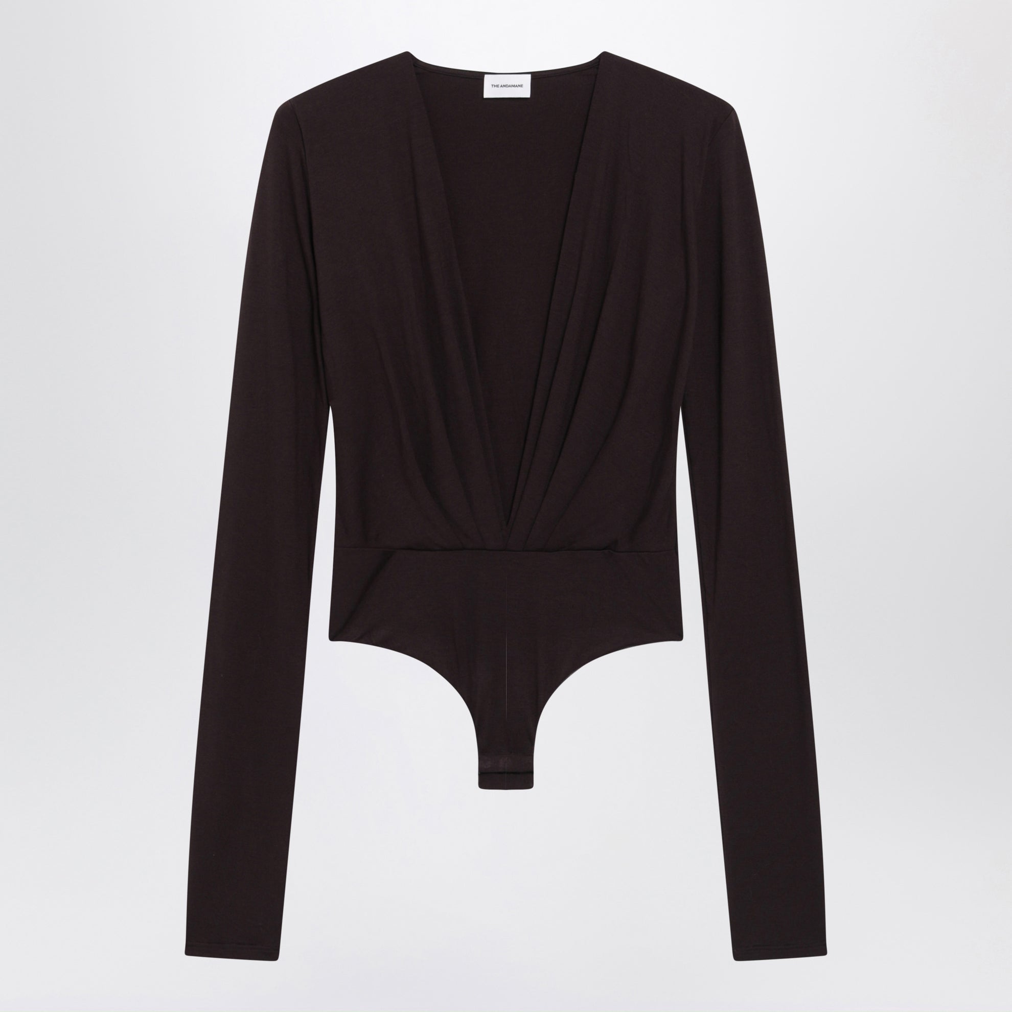Deep neckline rouge noir stretch jersey bodysuit
