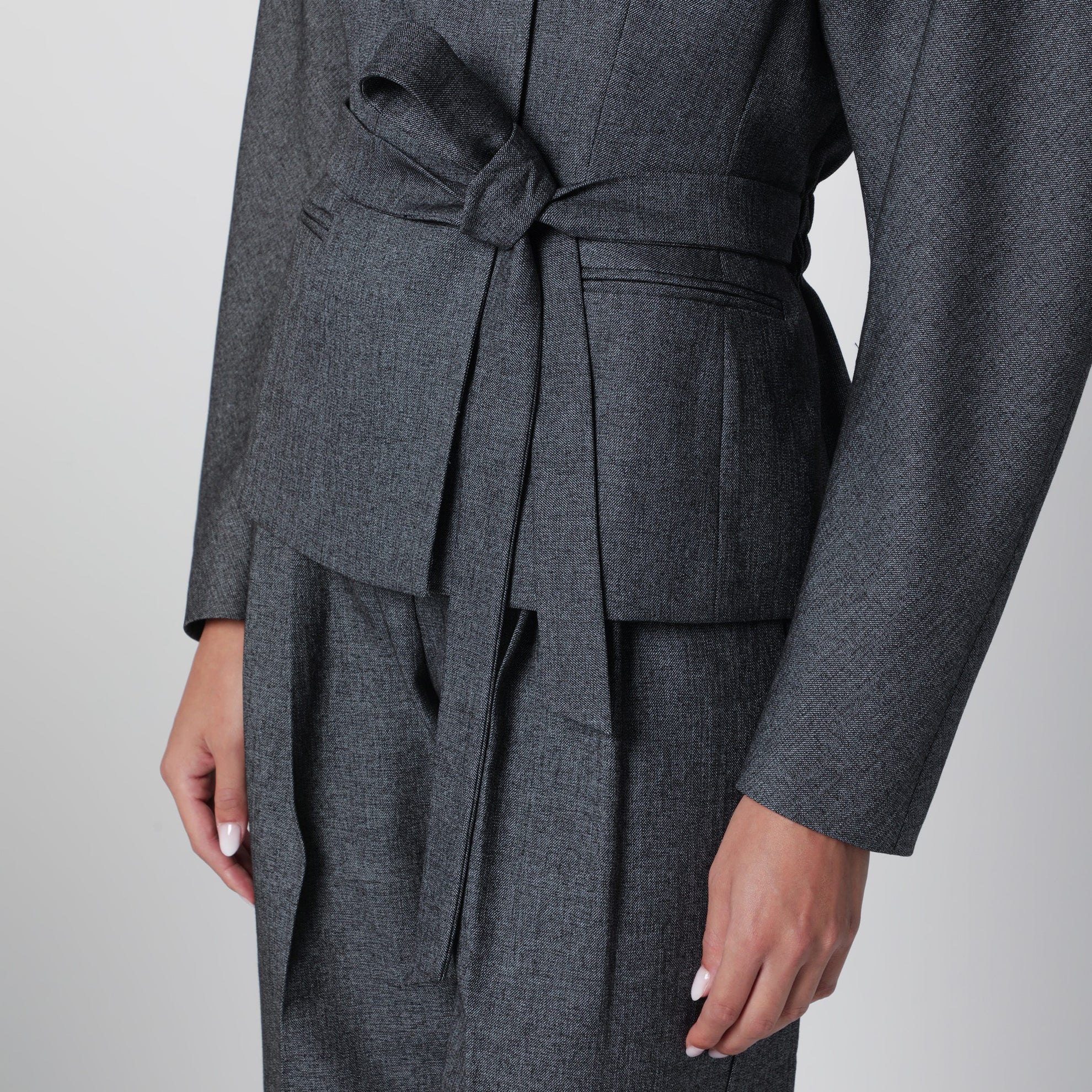 Coordinated belt jacket in grey mélange
