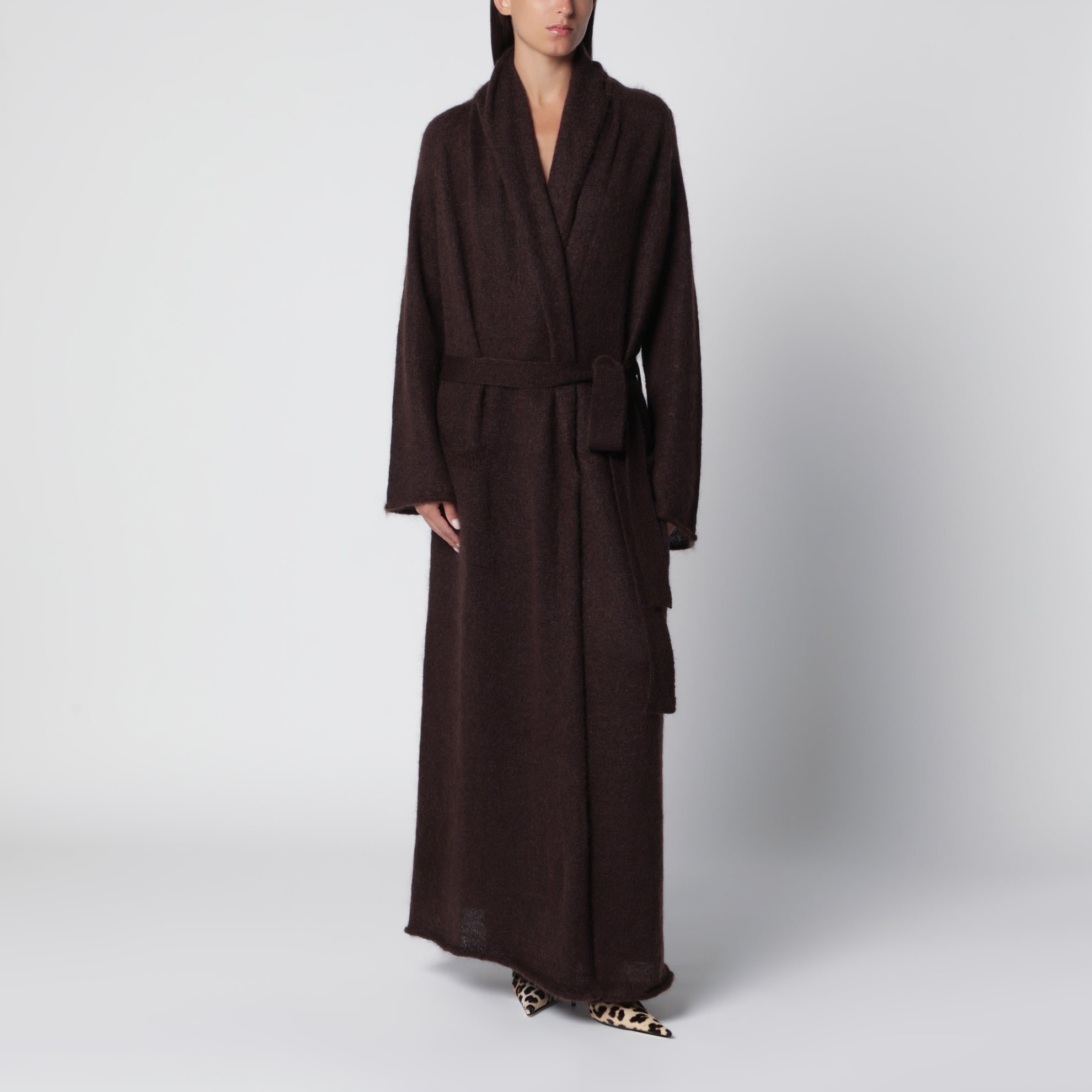 Vika dark brown mohair maxi cardigan