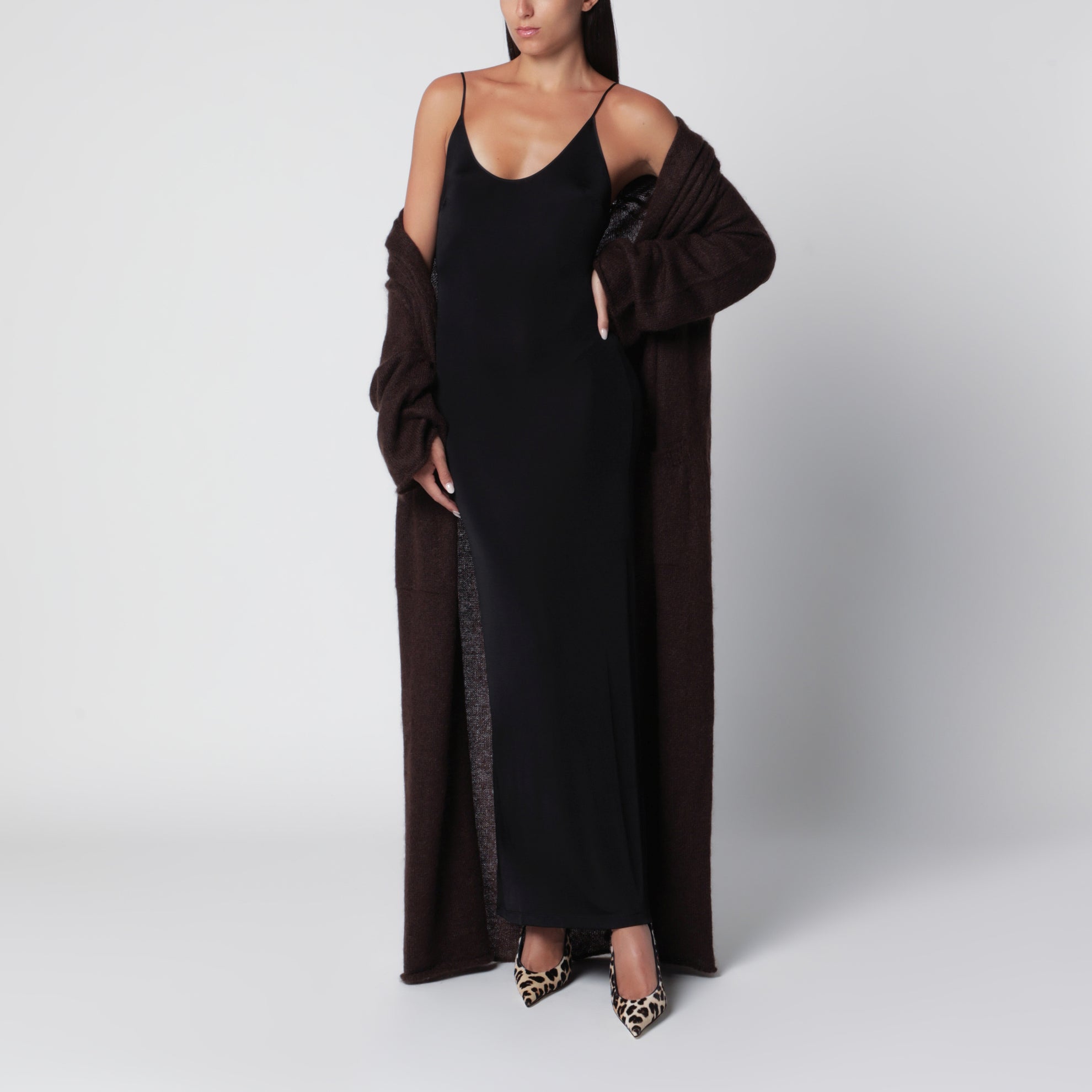 Vika dark brown mohair maxi cardigan