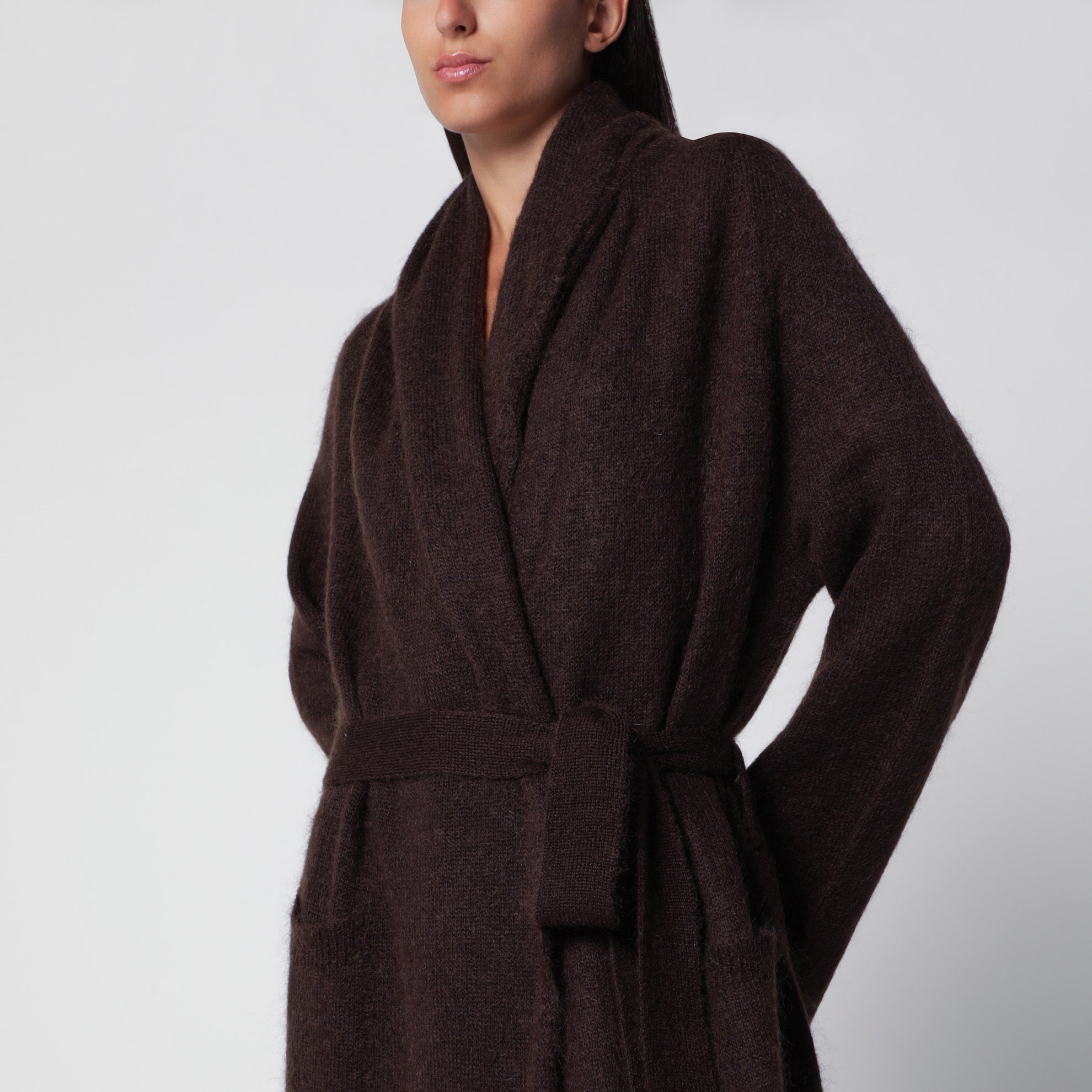 Vika dark brown mohair maxi cardigan