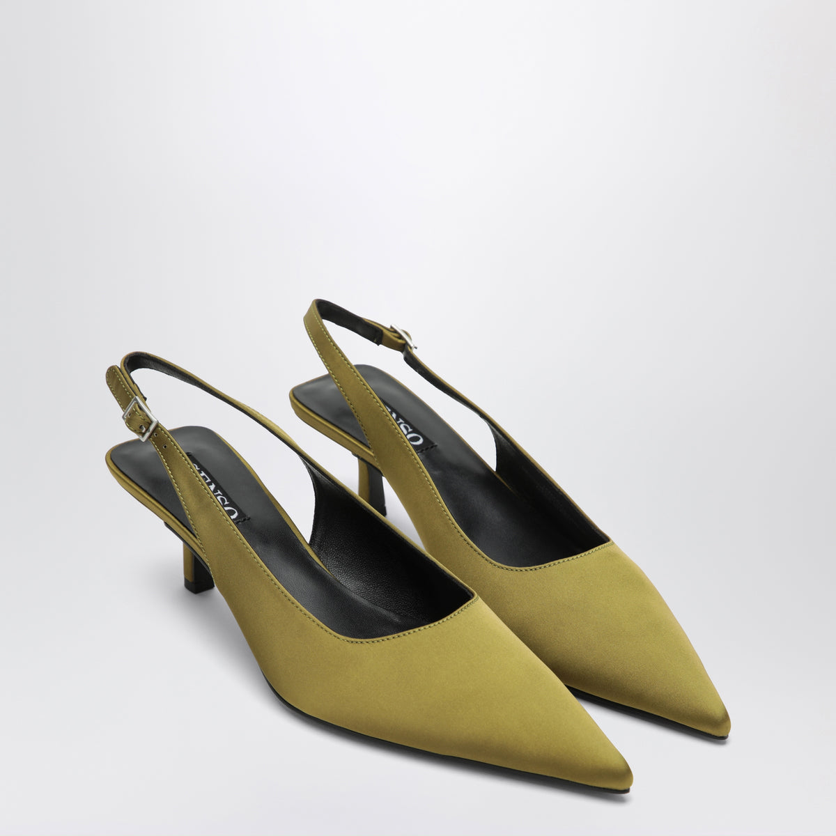 Olive green Tamara satin slingback pumps