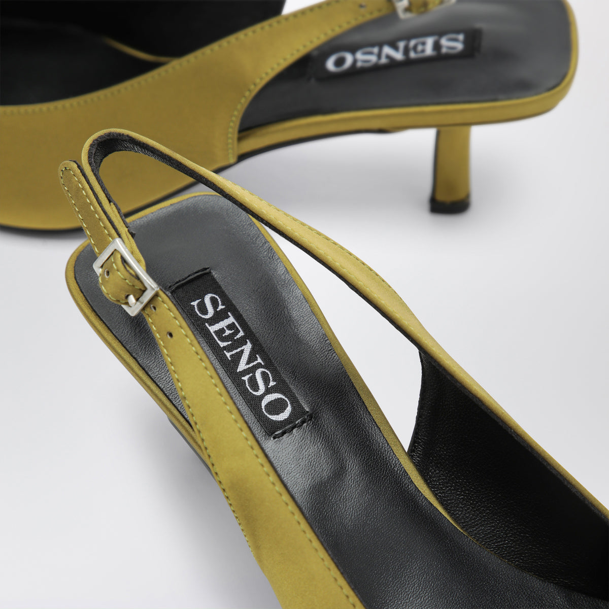 Olive green Tamara satin slingback pumps