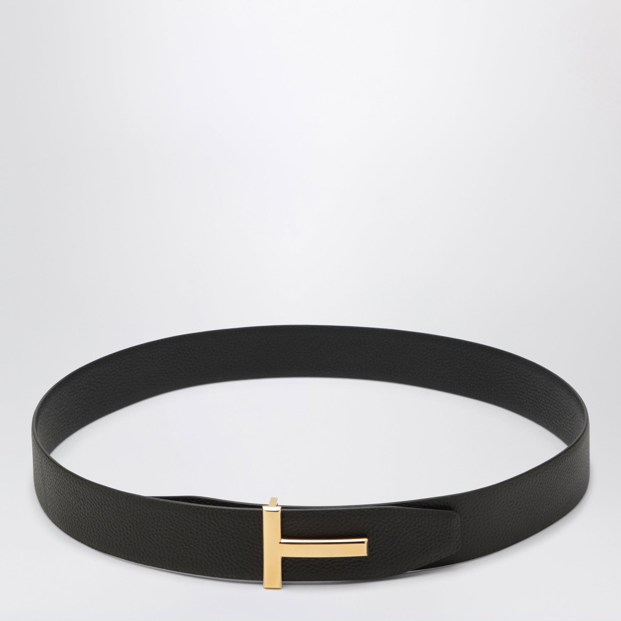 Reversible T-icon grained leather belt in brown and black
