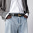 Reversible T-icon grained leather belt in brown and black