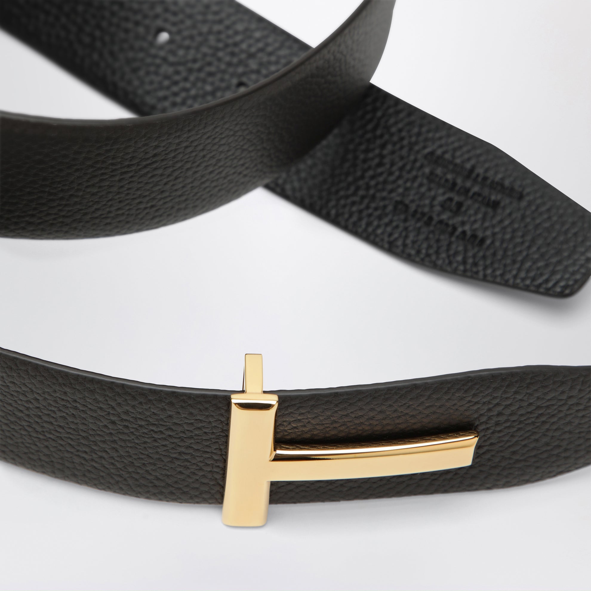 Reversible T-icon grained leather belt in brown and black