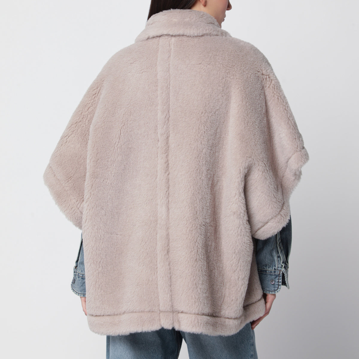 Mantella beige mélange in teddy di alpaca e lana