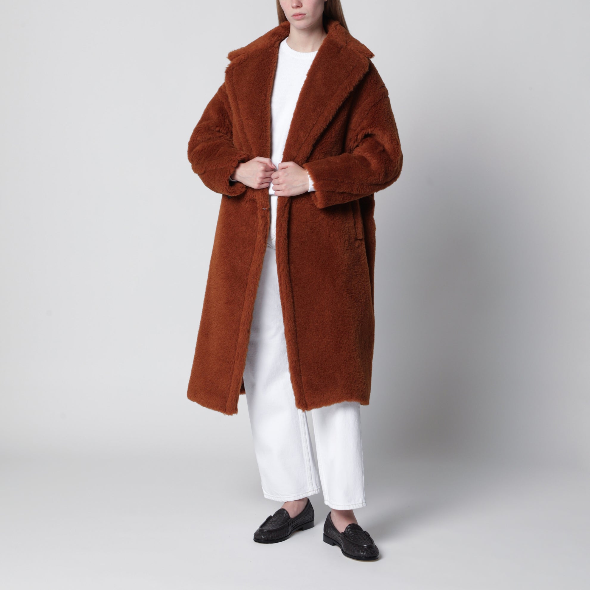 Teddy Bear Icon Coat marrone in alpaca e lana