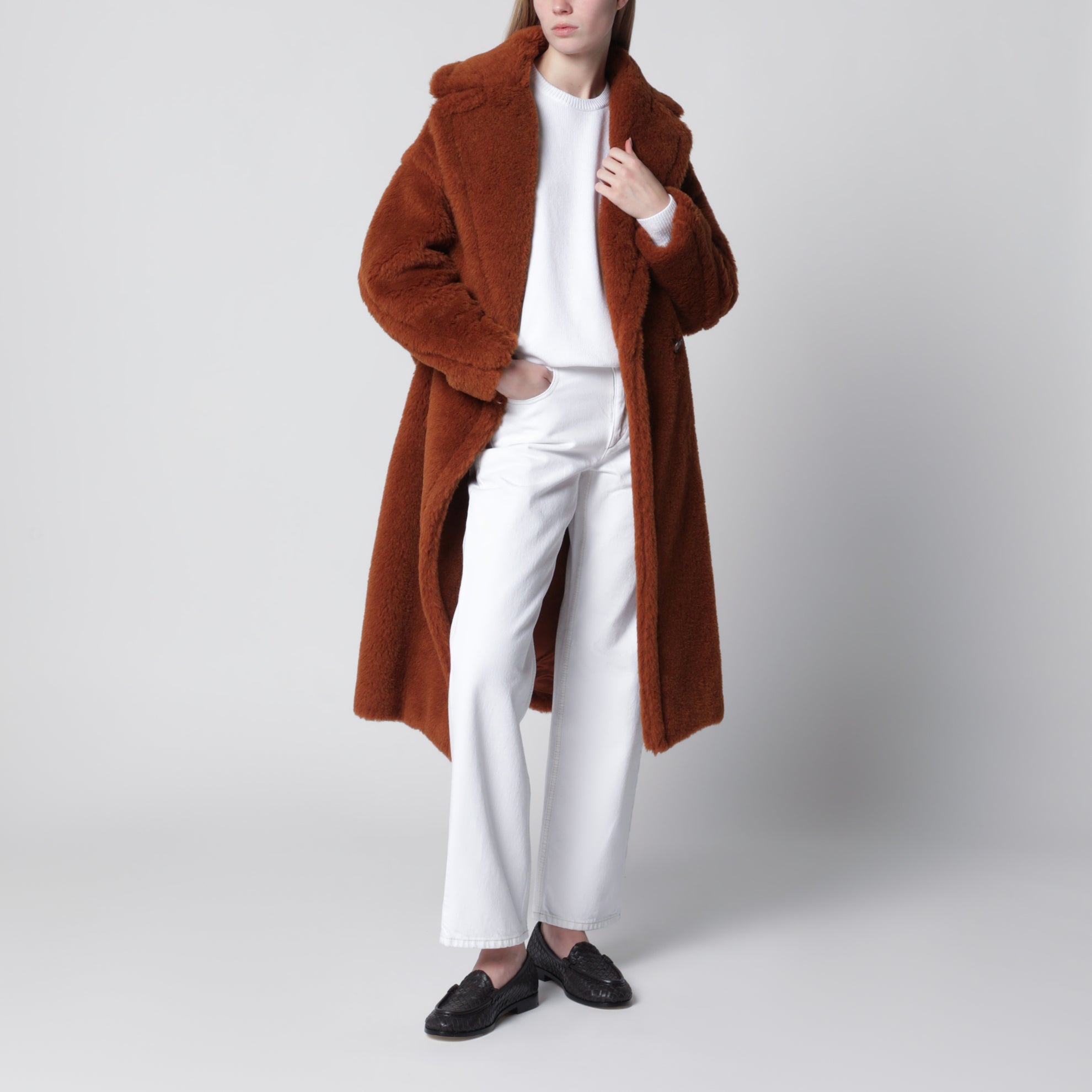 Teddy Bear Icon Coat marrone in alpaca e lana