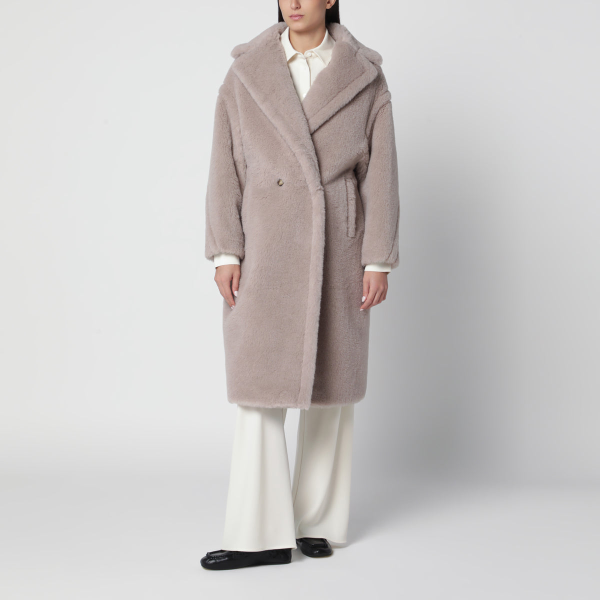 Teddy Bear Icon Coat in beige taupe alpaca and wool
