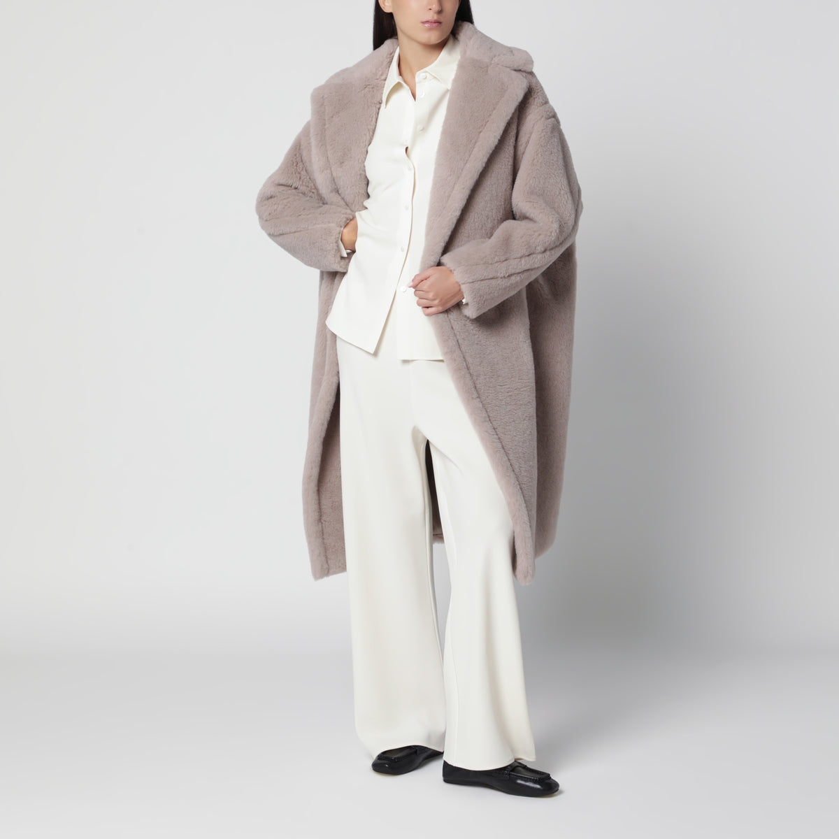 Teddy Bear Icon Coat in beige taupe alpaca and wool